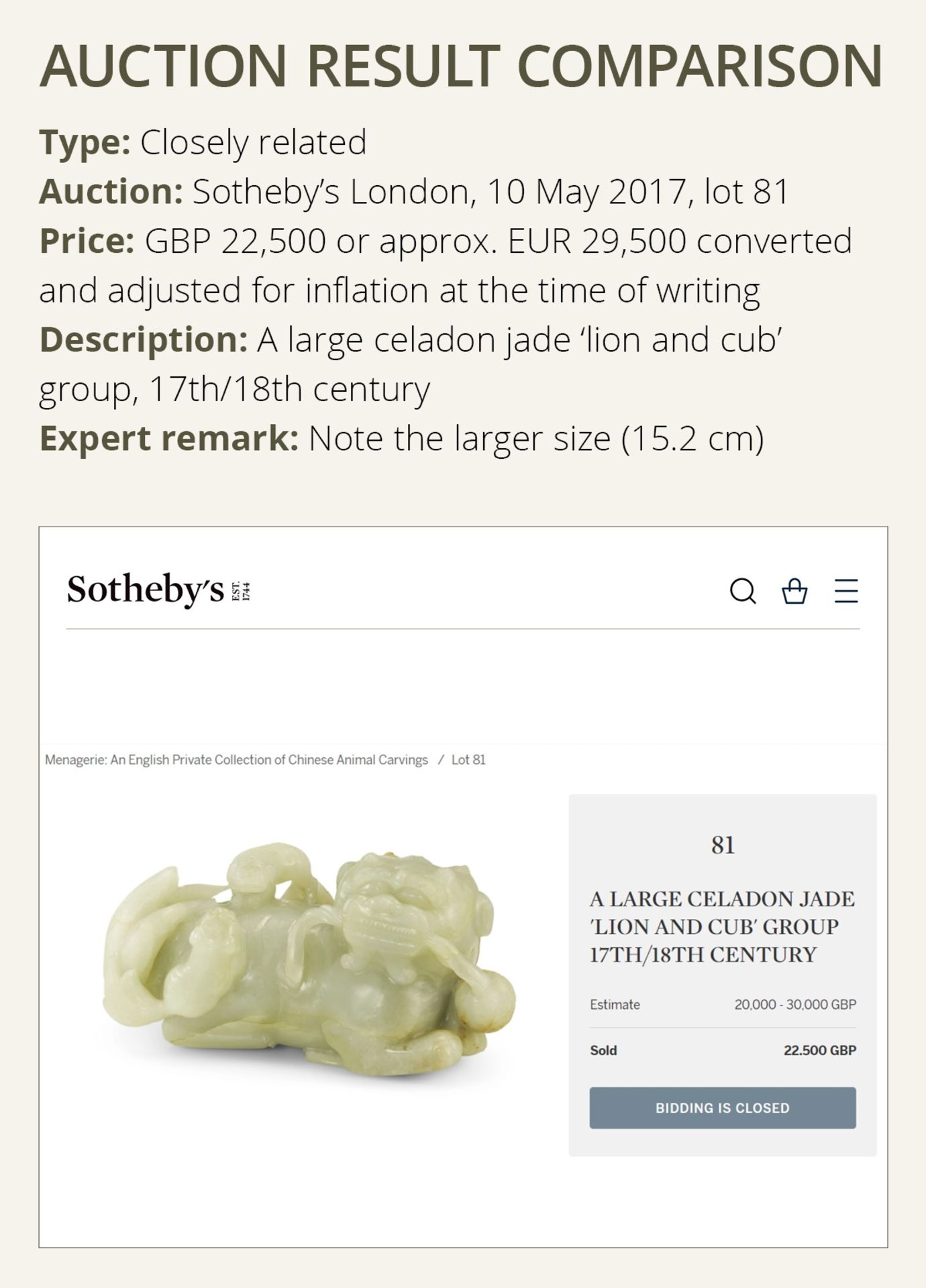 A CELADON AND RUSSET JADE 'BUDDHIST LION AND CUB' GROUP, 17TH CENTURY - Image 5 of 11