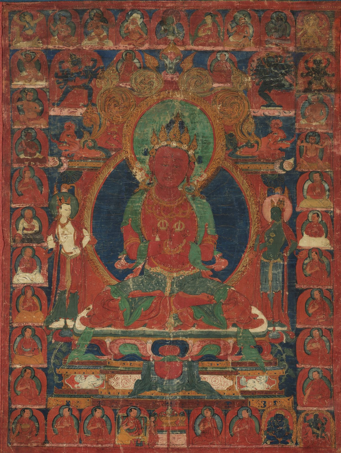 A THANGKA OF RED AMITAYUS, TIBET, 16TH CENTURY