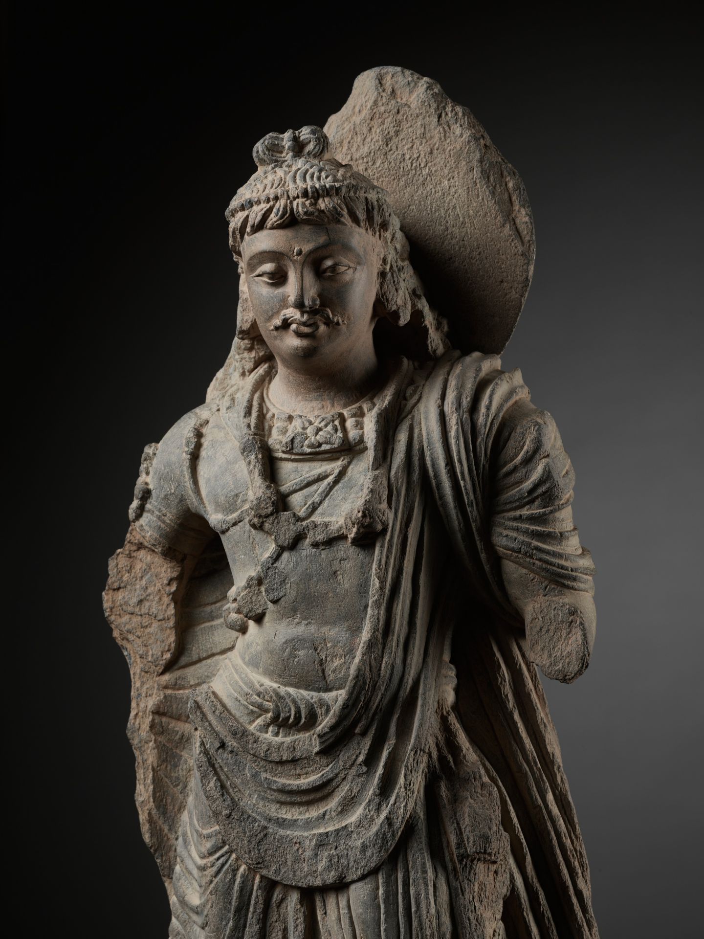 A SCHIST FIGURE OF MAITREYA, ANCIENT REGION OF GANDHARA - Image 10 of 15