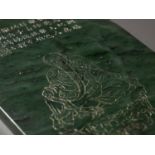AN IMPERIAL SPINACH-GREEN JADE 'LUOHAN' PANEL AFTER GUANXIU (823-912 AD), WITH A POETIC EULOGY BY HO