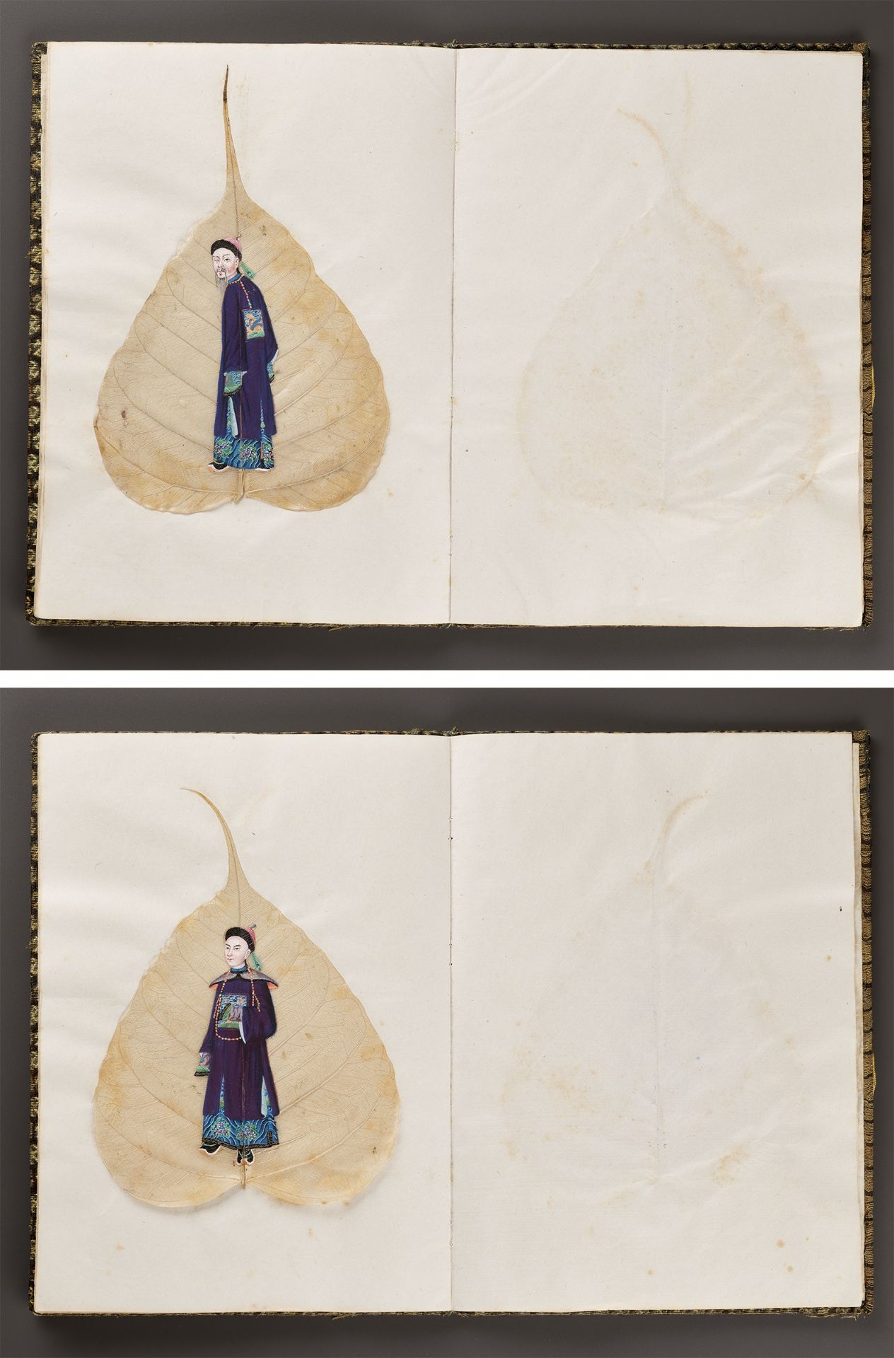 A RARE ALBUM OF TWELVE BODHI LEAF PAINTINGS, 19TH CENTURY - Image 10 of 17