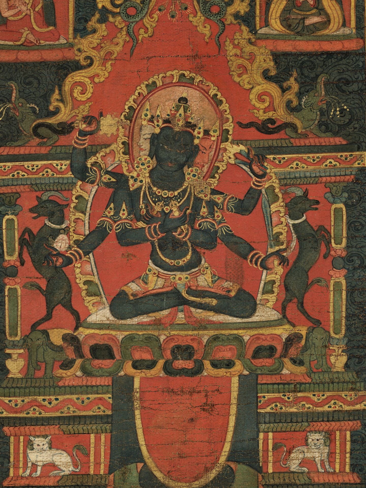 AN EARLY THANGKA OF GUHYASAMAJA AKSHOBHYAVAJRA, 13TH-14TH CENTURY - Image 3 of 11