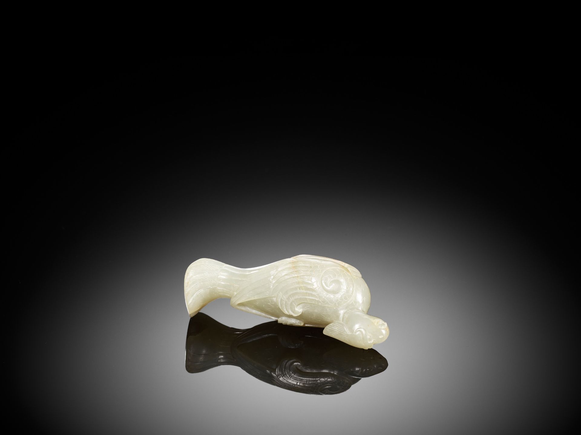 A CELADON JADE 'TURTLEDOVE' FINIAL, JIU, HAN DYNASTY - Image 11 of 13