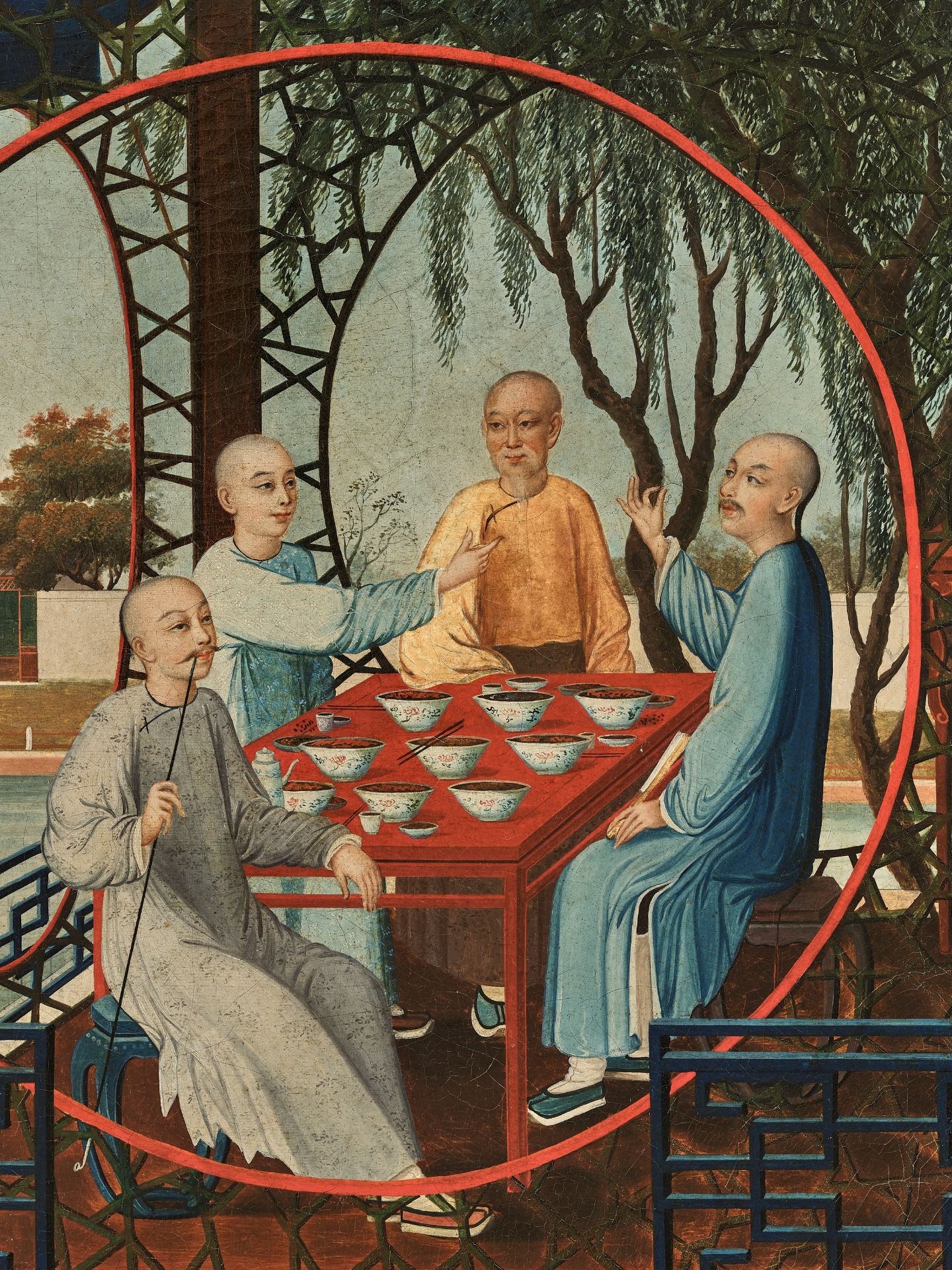 A RELAXING DINNER', OIL ON CANVAS, CHINESE SCHOOL, QING DYNASTY - Image 3 of 6