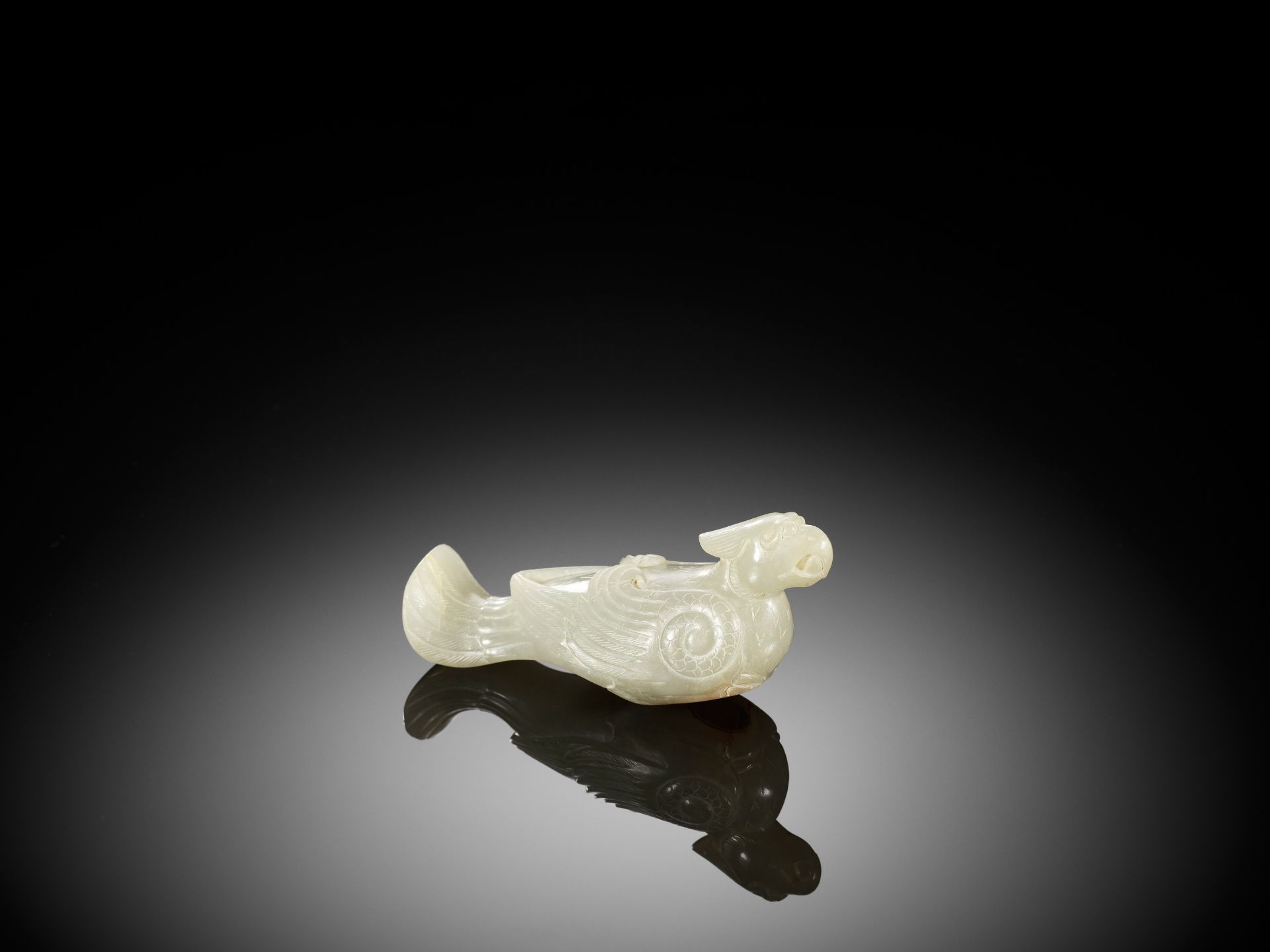 A CELADON JADE 'TURTLEDOVE' FINIAL, JIU, HAN DYNASTY - Image 8 of 13