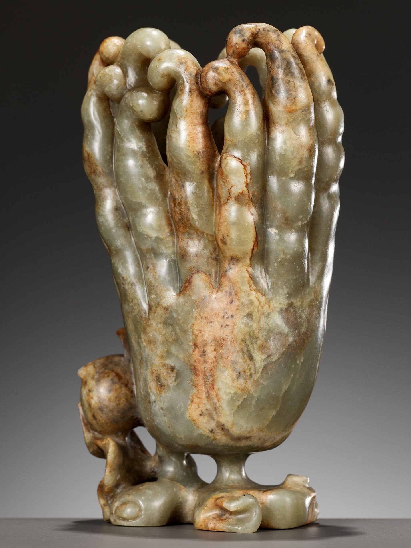 A CELADON AND RUSSET JADE 'FINGER CITRON' VASE, 17TH - 18TH CENTURY - Image 13 of 13