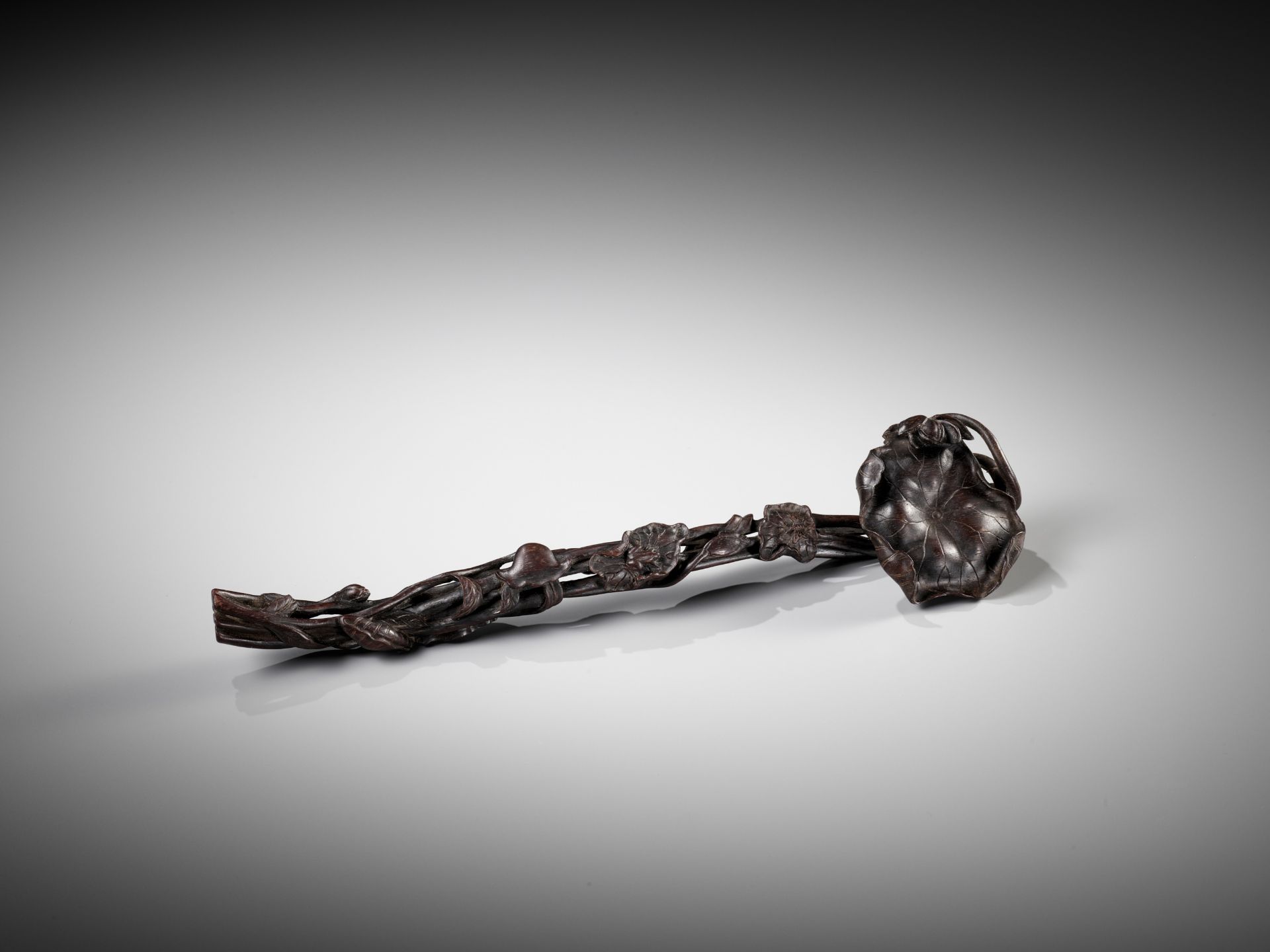 A ZITAN WOOD 'LOTUS' RUYI SCEPTER, PROBABLY IMPERIAL - Image 9 of 13