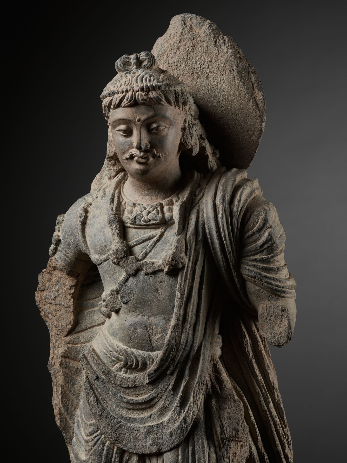 A SCHIST FIGURE OF MAITREYA, ANCIENT REGION OF GANDHARA - Image 3 of 15