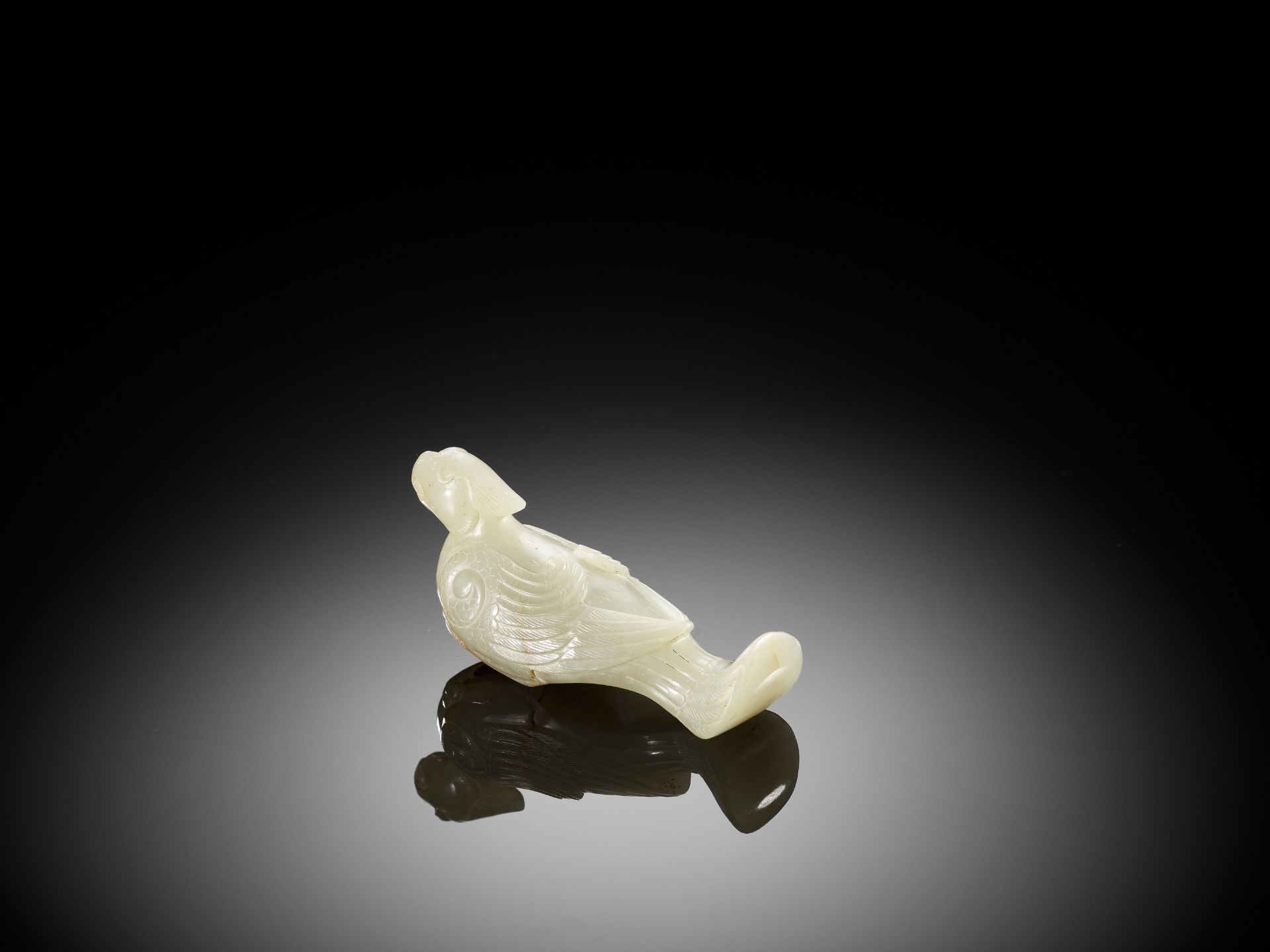 A CELADON JADE 'TURTLEDOVE' FINIAL, JIU, HAN DYNASTY - Image 3 of 13