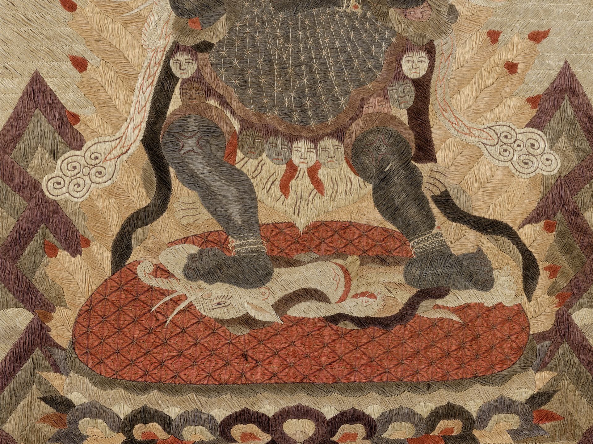 AN IMPRESSIVE SILK EMBROIDERED THANGKA OF MAHAKALA - Image 2 of 6