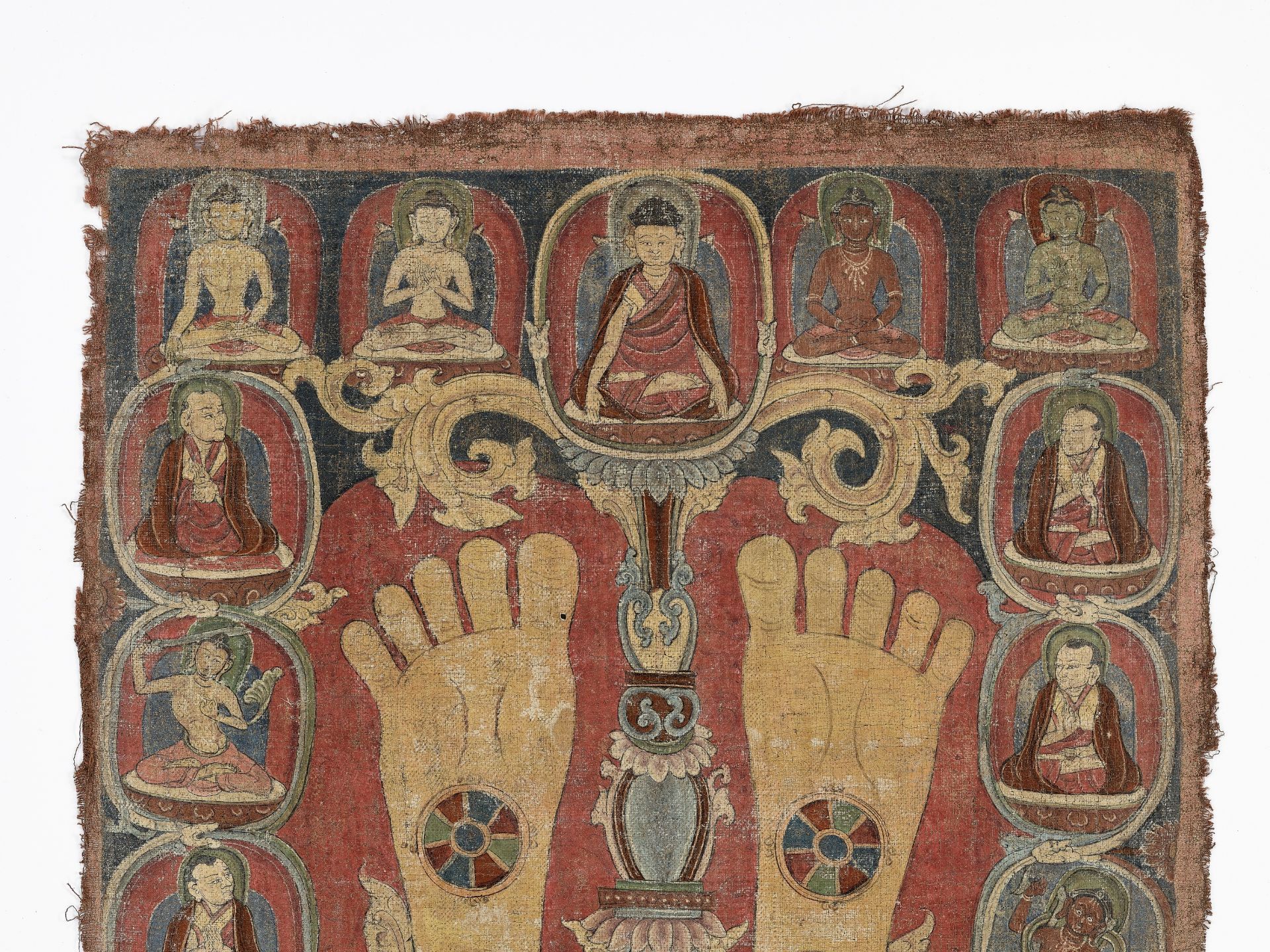 A RARE THANGKA WITH THE FOOTPRINTS OF A KARMAPA, TIBET, 14TH - 16TH CENTURY - Image 3 of 9