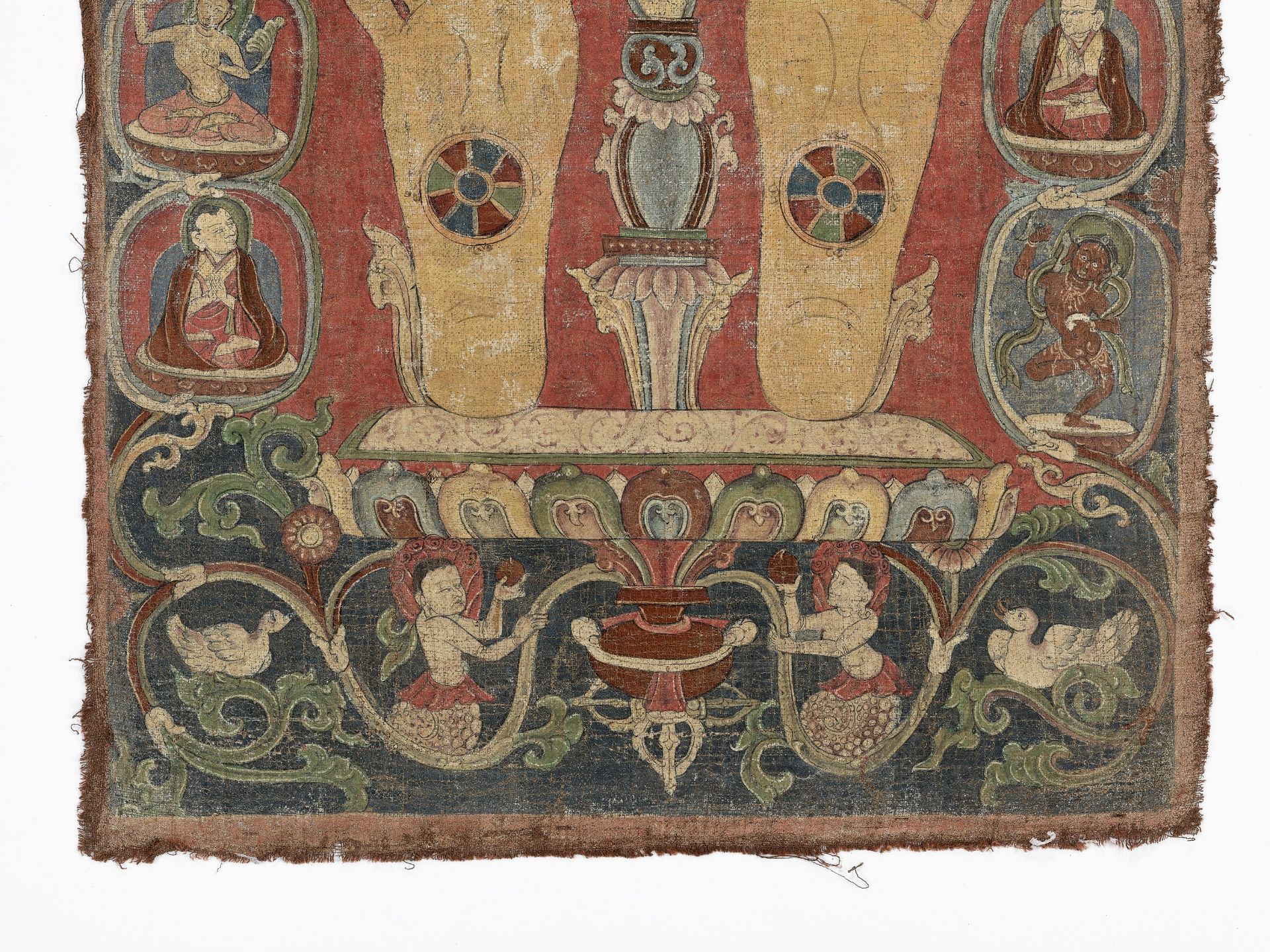 A RARE THANGKA WITH THE FOOTPRINTS OF A KARMAPA, TIBET, 14TH - 16TH CENTURY - Image 6 of 9