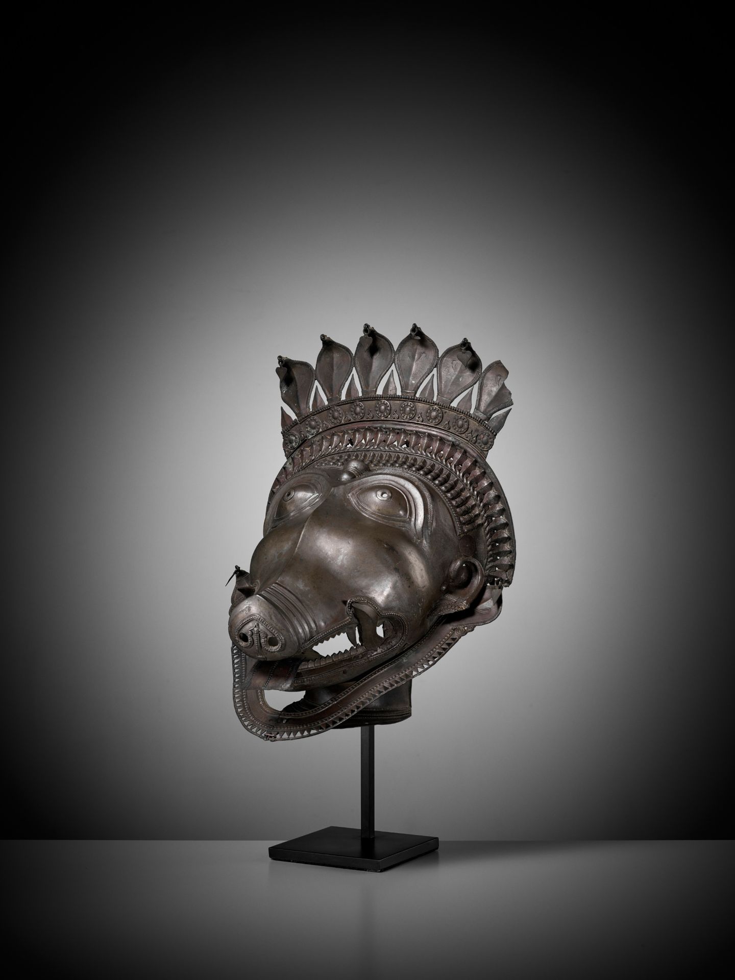 A LARGE BRONZE DANCER'S HEADPIECE IN THE FORM OF A PANJURLI BHUTA (BOAR SPIRIT DEITY) - Image 3 of 11