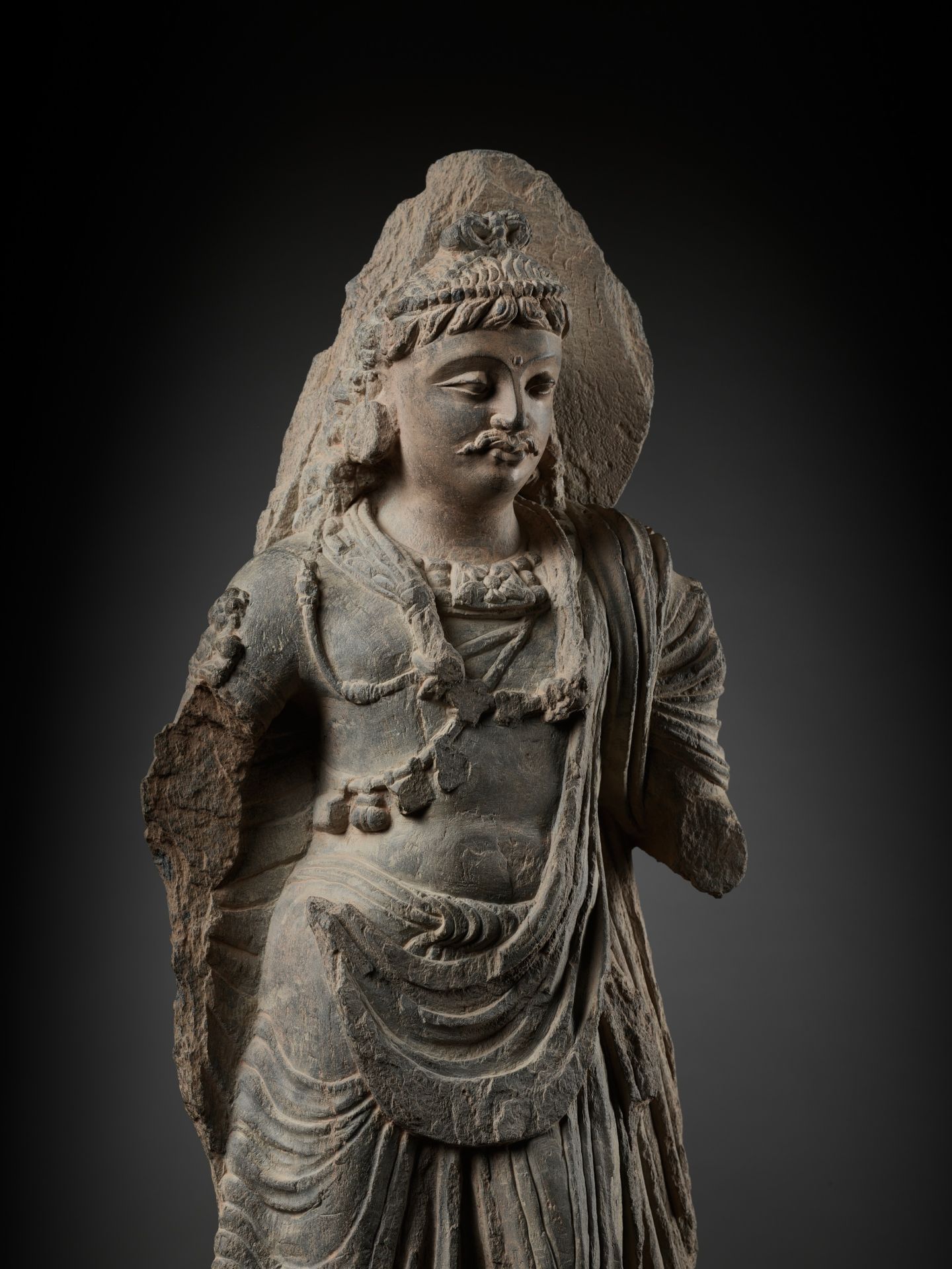 A SCHIST FIGURE OF MAITREYA, ANCIENT REGION OF GANDHARA - Image 9 of 15