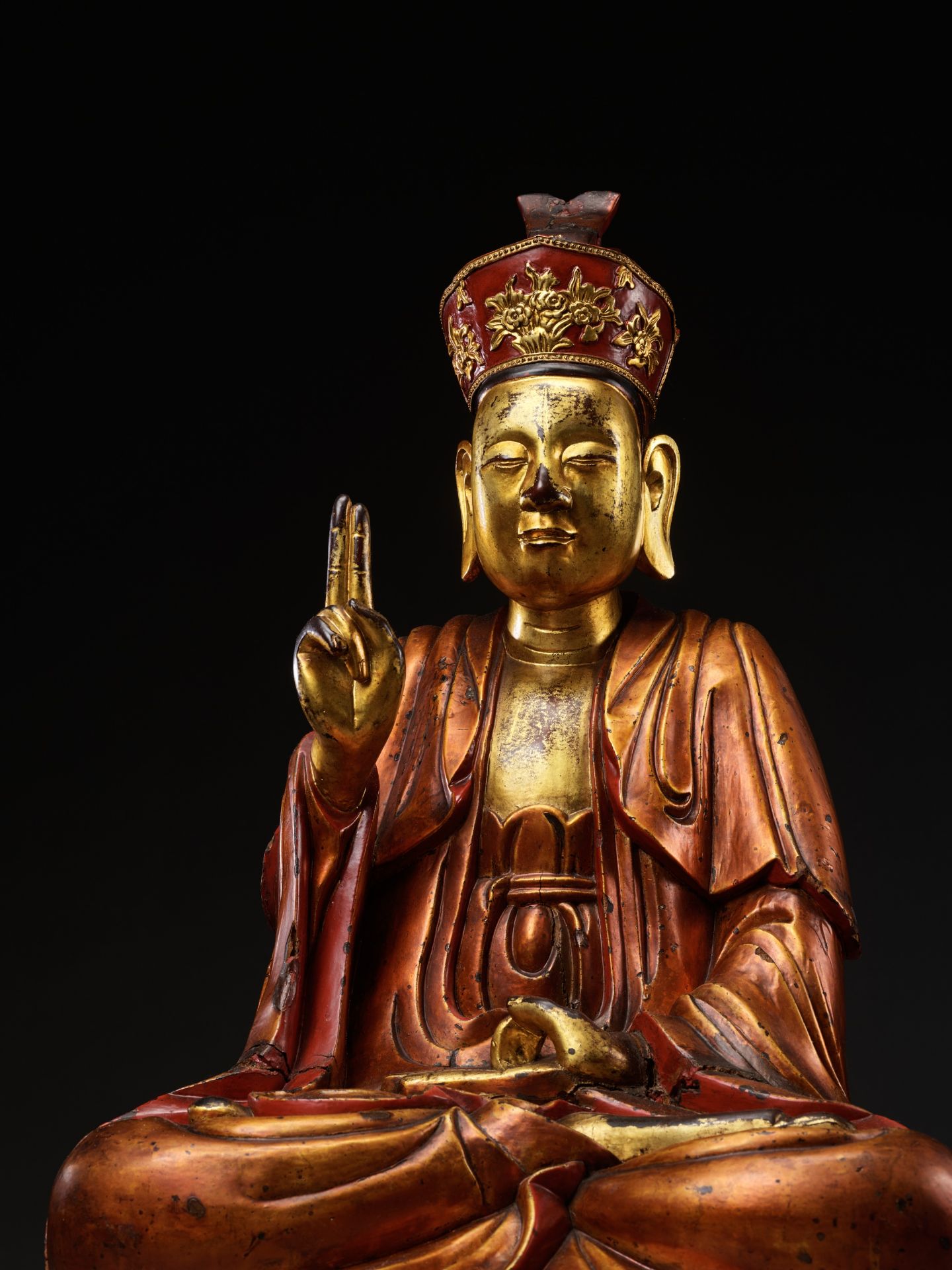 A LARGE GILT-LACQUERED WOOD FIGURE OF A BODHISATTVA, VIETNAM, 17TH-18TH CENTURY