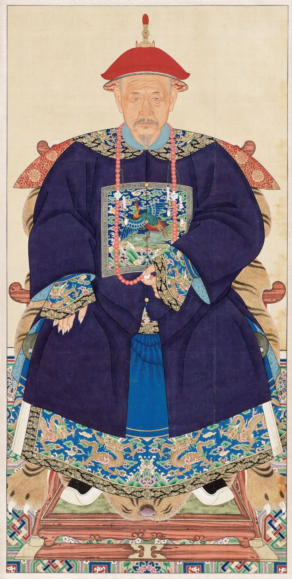 A SPECTACULAR PORTRAIT OF A SECOND-RANK CIVIL OFFICIAL, IMPERIAL SCHOOL, YONGZHENG, PRE-1730 - Image 2 of 8