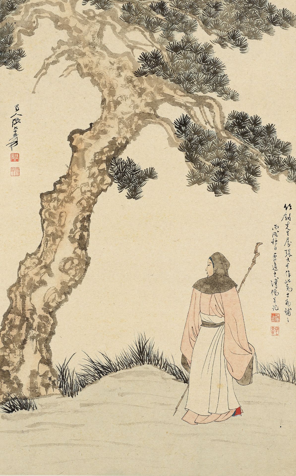 SCHOLAR UNDER PINE TREE', BY ZHANG DAQIAN (1899-1983) AND PU RU (1896-1963), DATED 1946