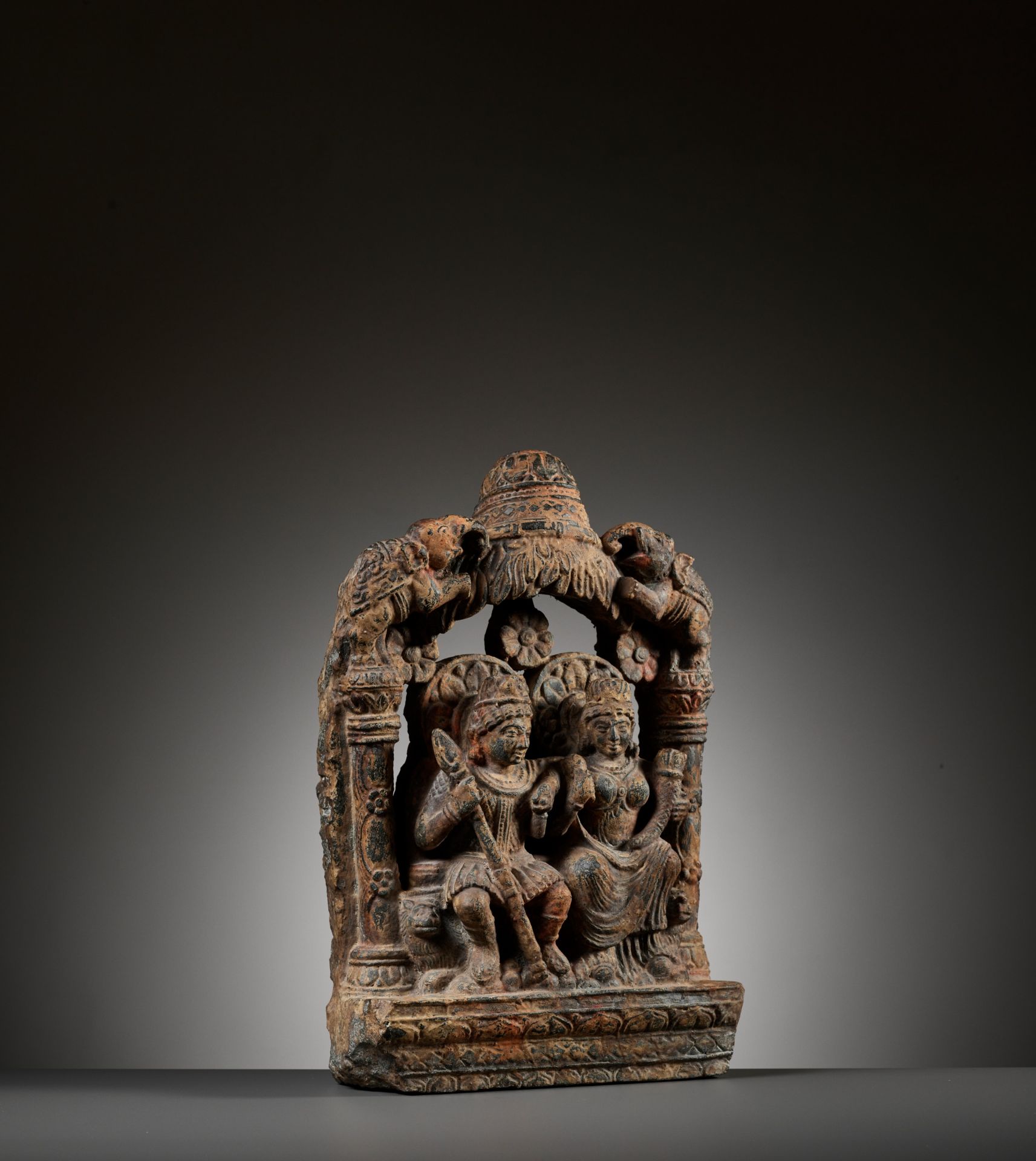 A SANDSTONE GROUP DEPICTING HARITI AND PANCHIKA - Image 6 of 12
