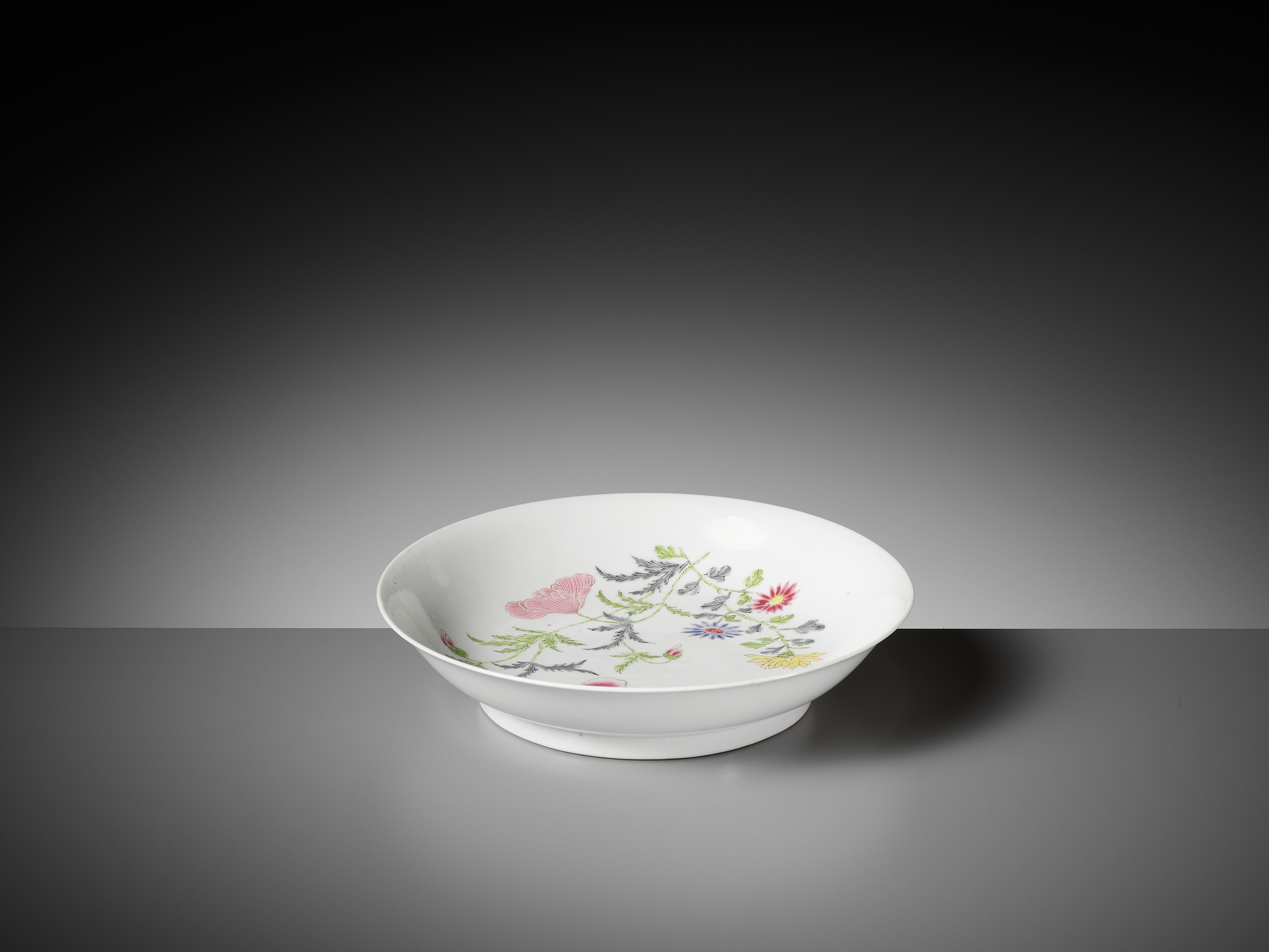 A FAMILLE ROSE 'BUTTERFLY AND FLOWERS' SAUCER DISH, YONGZHENG MARK AND PERIOD - Image 10 of 16