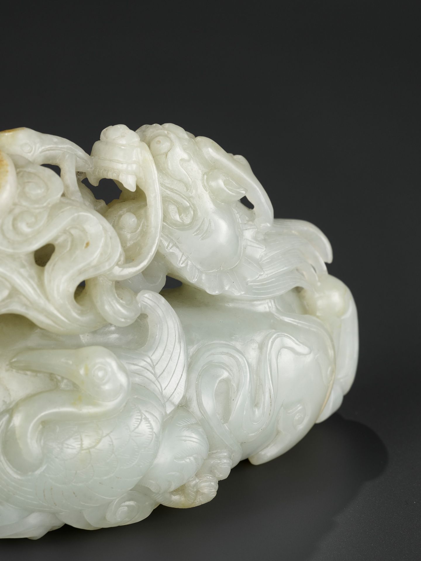 A CELADON AND RUSSET JADE 'QILIN AND CRANES' GROUP, 18TH CENTURY - Image 2 of 11