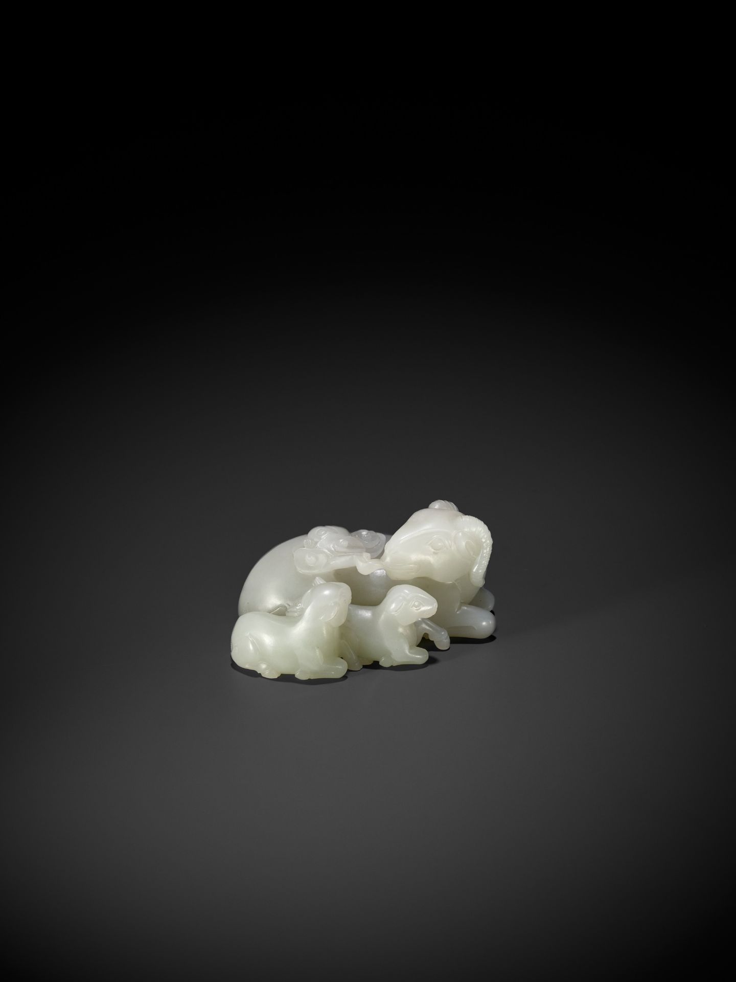 A RARE PALE CELADON JADE 'SANYANG AND TAIJITU' GROUP, 18TH CENTURY - Image 2 of 11