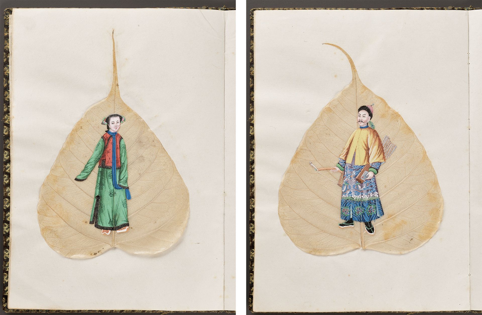 A RARE ALBUM OF TWELVE BODHI LEAF PAINTINGS, 19TH CENTURY - Image 13 of 17