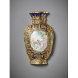 A CHAMPLEVE AND ENAMEL WALL VASE, GUANGDONG TRIBUTE TO THE IMPERIAL COURT, QIANLONG