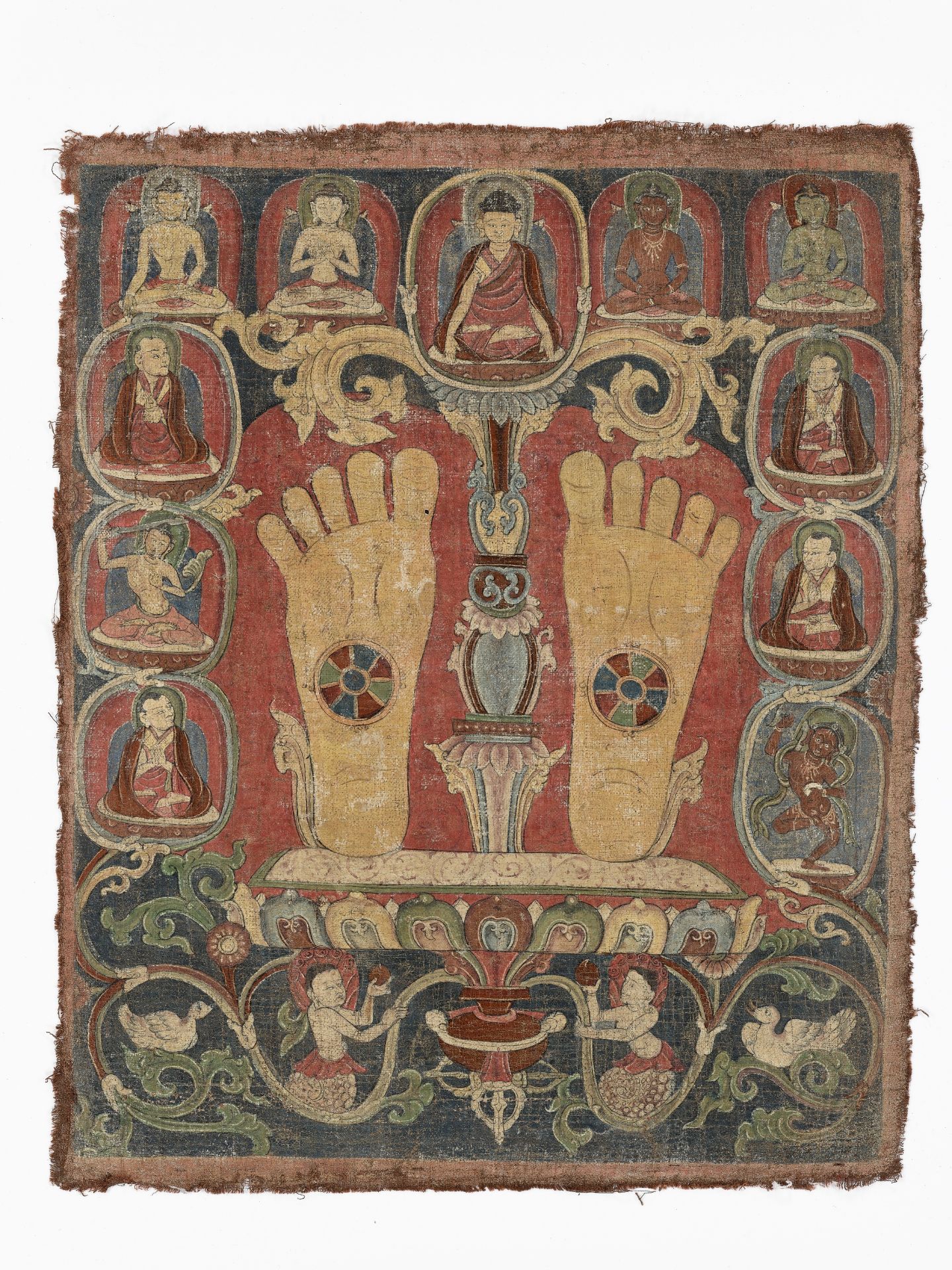 A RARE THANGKA WITH THE FOOTPRINTS OF A KARMAPA, TIBET, 14TH - 16TH CENTURY - Image 2 of 9