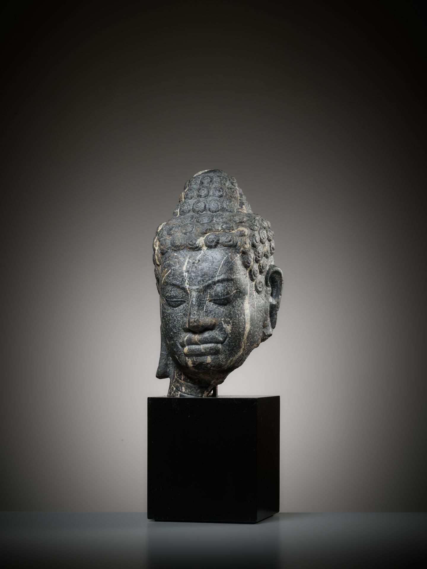 A MONUMENTAL STONE HEAD OF BUDDHA, MON-DVARAVATI PERIOD - Image 12 of 13