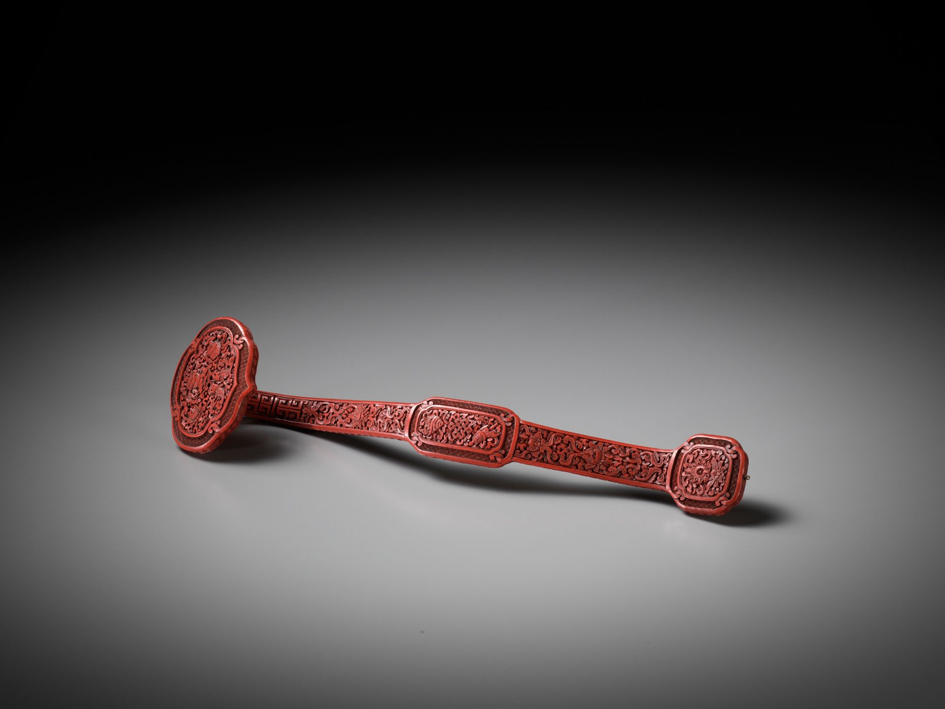 A CARVED CINNABAR LACQUER 'BAJIXIANG' RUYI SCEPTER, QING DYNASTY - Image 3 of 10