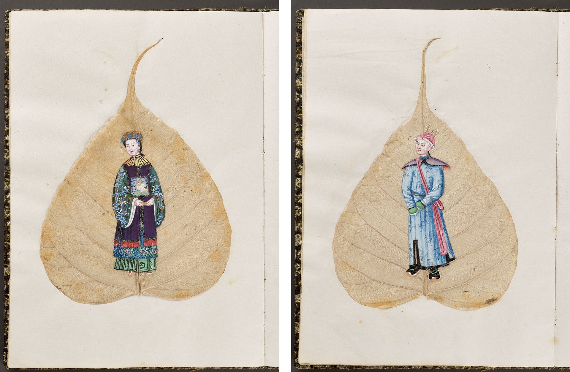 A RARE ALBUM OF TWELVE BODHI LEAF PAINTINGS, 19TH CENTURY - Image 8 of 17