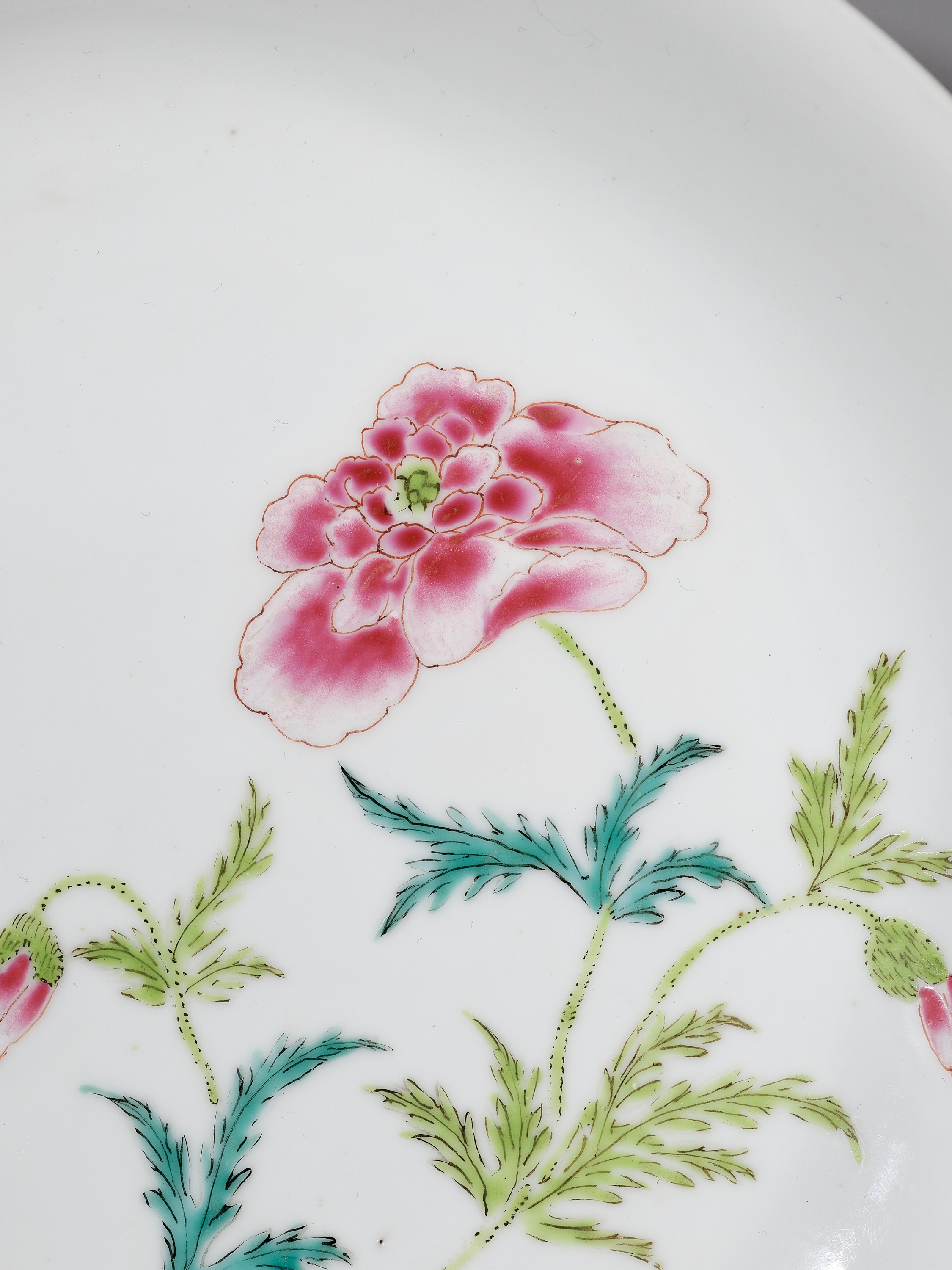 A FAMILLE ROSE 'BUTTERFLY AND FLOWERS' SAUCER DISH, YONGZHENG MARK AND PERIOD - Image 3 of 16