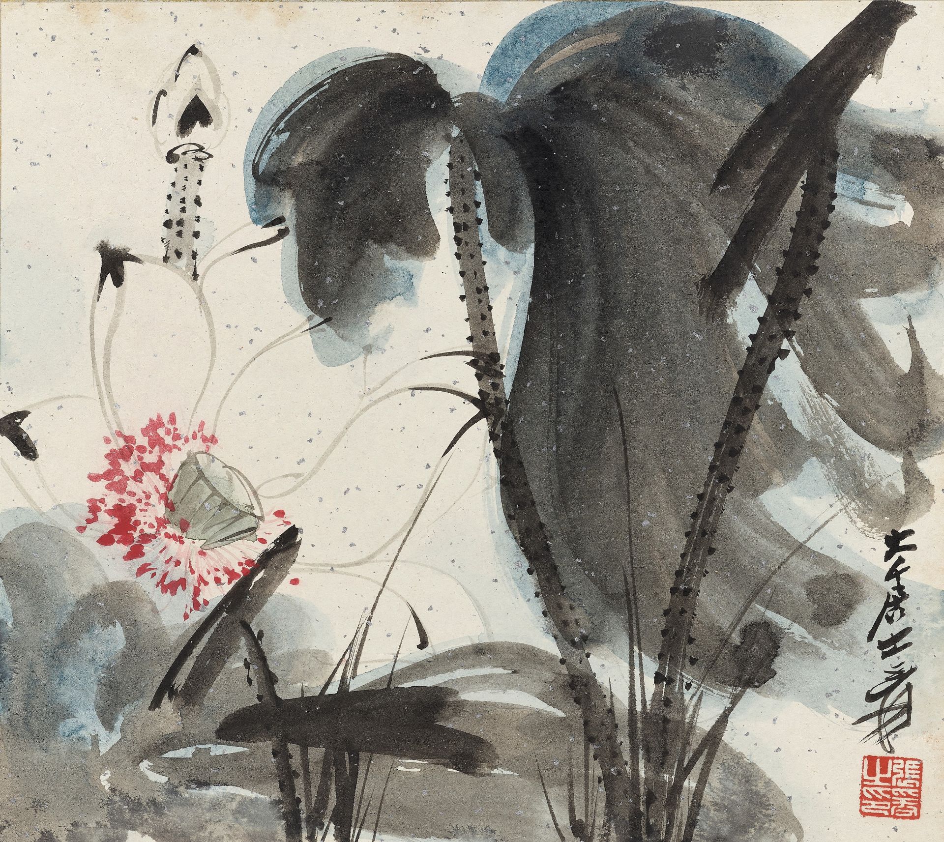 BLACK AND RED LOTUS' BY ZHANG DAQIAN (1899-1983)