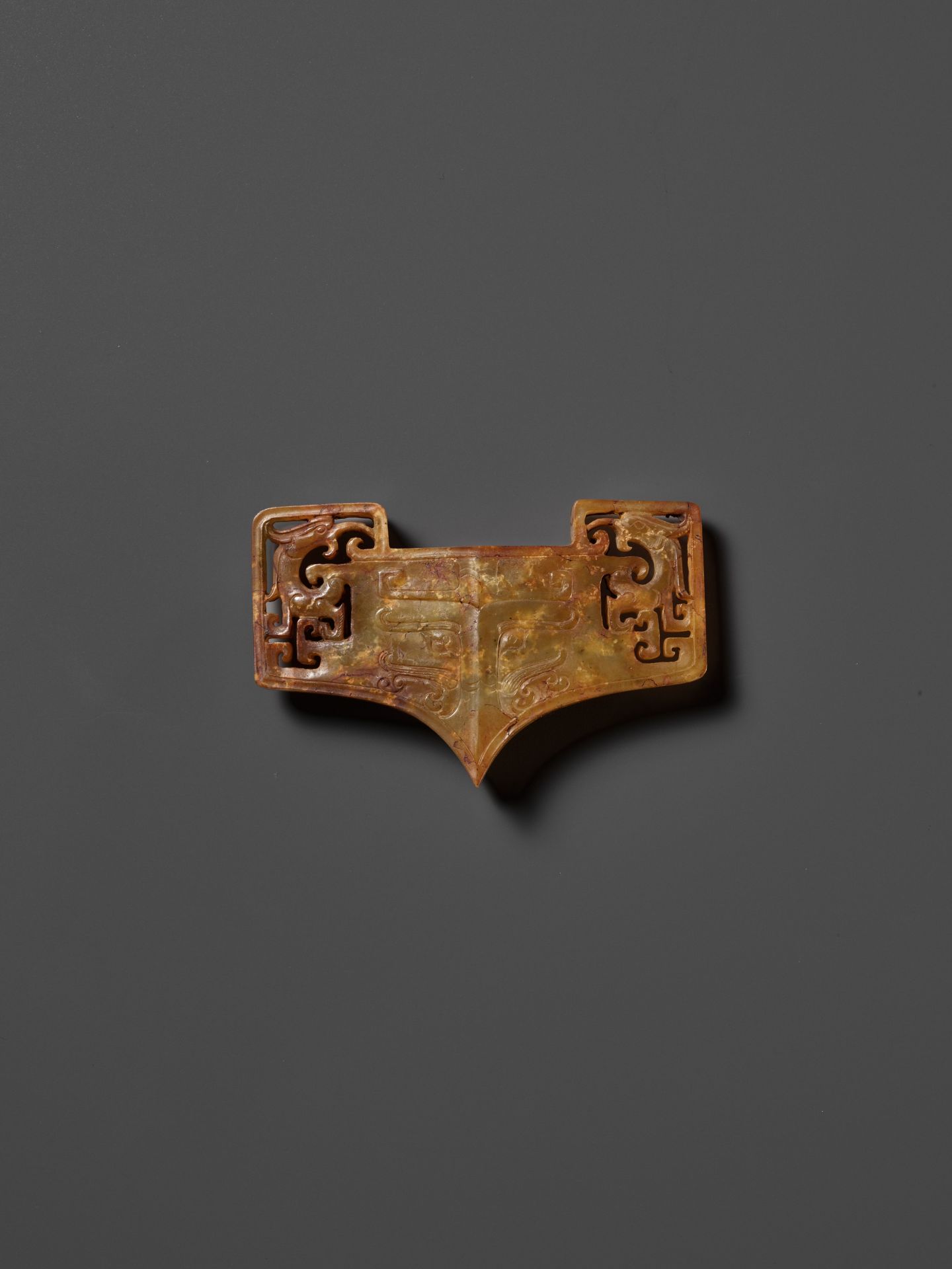 A RARE AND COMPLETE SET OF FOUR JADE OPENWORK SWORD FITTINGS, WESTERN HAN DYNASTY - Image 3 of 29