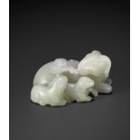 A RARE PALE CELADON JADE 'SANYANG AND TAIJITU' GROUP, 18TH CENTURY