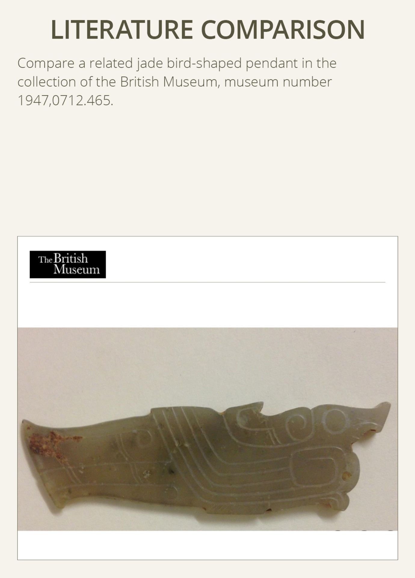 A BIRD-SHAPED CELADON JADE PENDANT, WESTERN ZHOU DYNASTY - Image 5 of 8