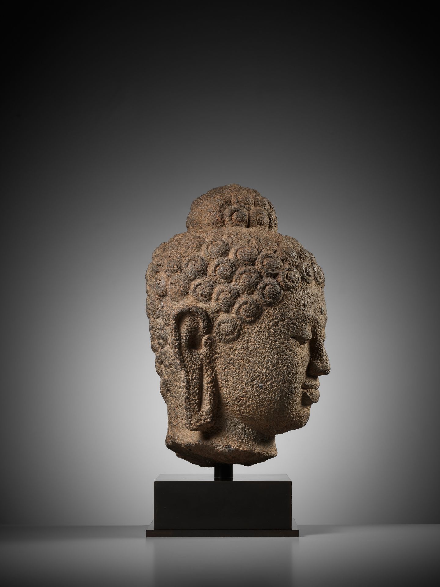 A LARGE ANDESITE HEAD OF BUDDHA, INDONESIA, CENTRAL JAVA, 9TH CENTURY - Image 8 of 10