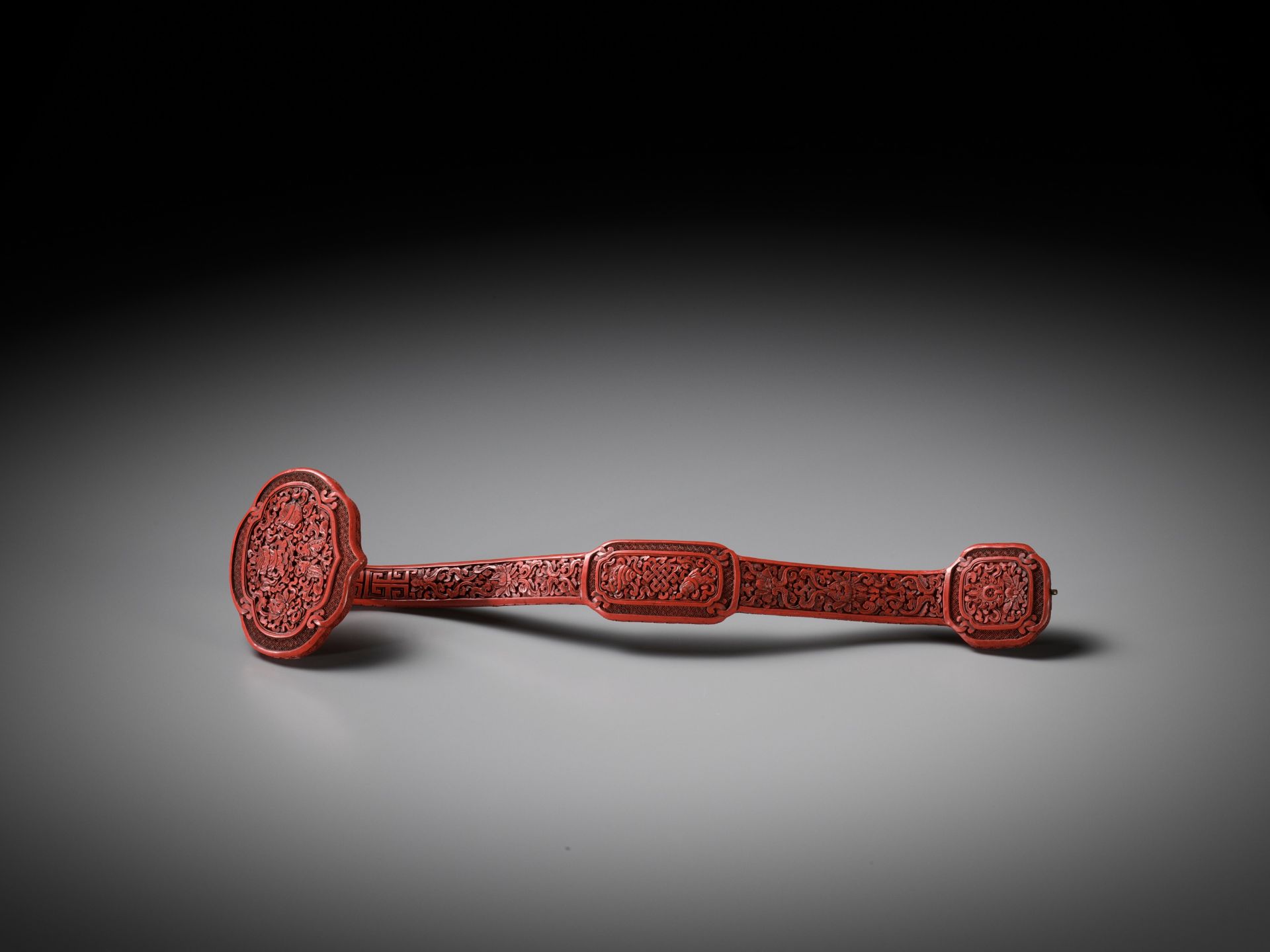 A CARVED CINNABAR LACQUER 'BAJIXIANG' RUYI SCEPTER, QING DYNASTY - Image 2 of 10