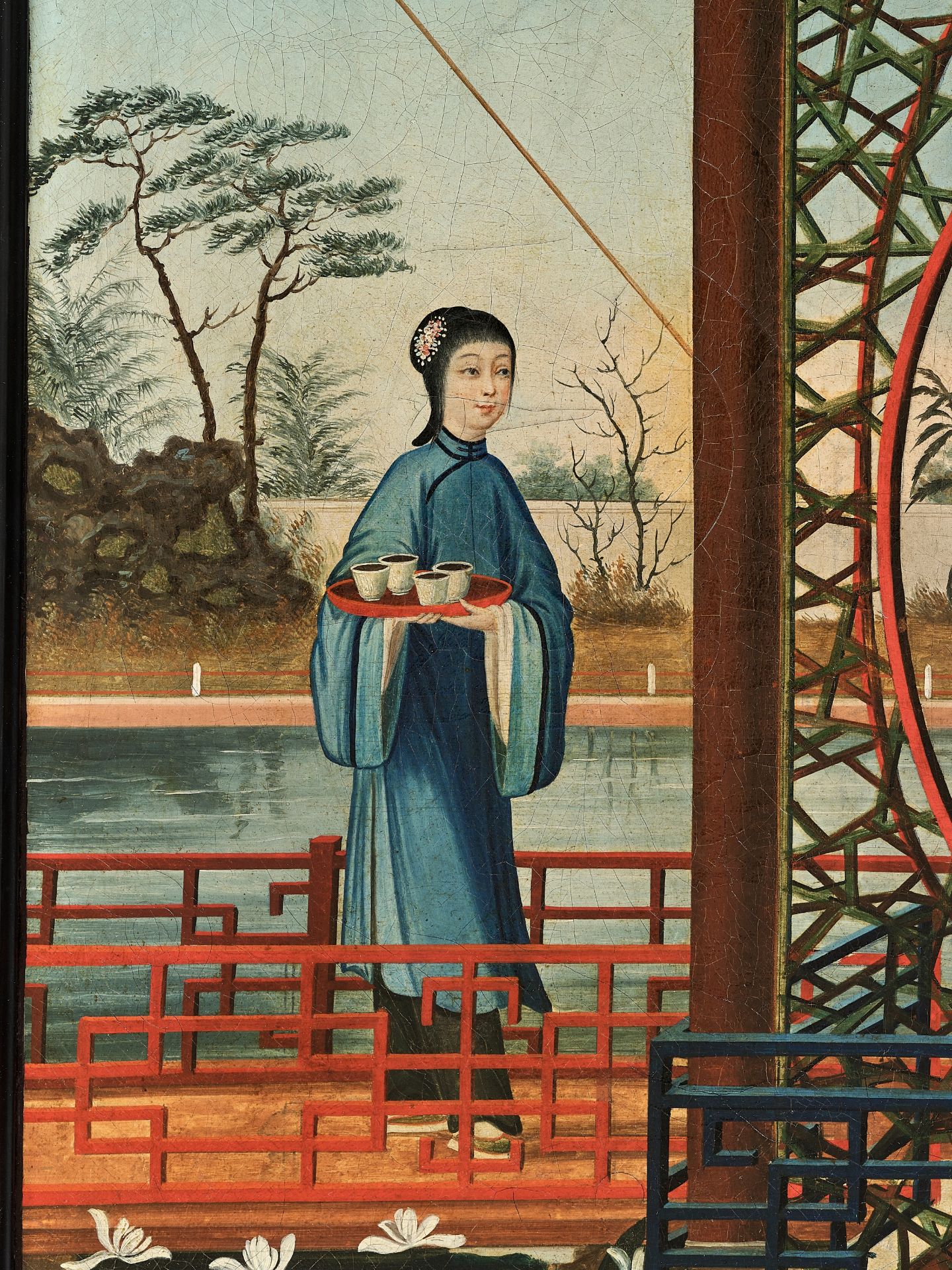 A RELAXING DINNER', OIL ON CANVAS, CHINESE SCHOOL, QING DYNASTY - Image 5 of 6