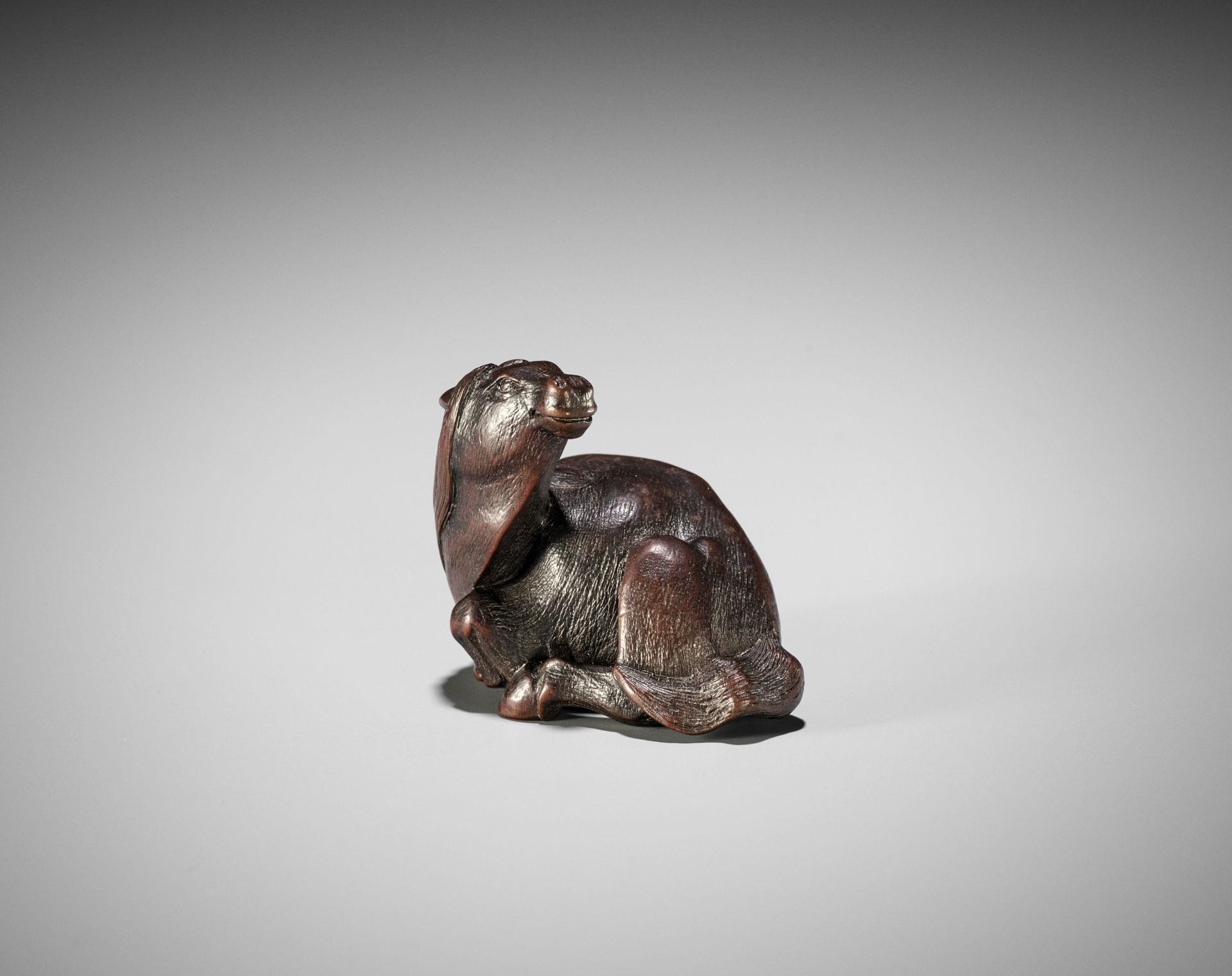 IKKAN: A FINE NAGOYA SCHOOL WOOD NETSUKE OF A RECUMBENT HORSE - Bild 3 aus 13