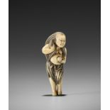 AN EXQUISITE IVORY NETSUKE OF A DIVING GIRL (AMA)