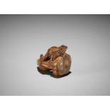 RYOSAI: A SUPERB WOOD OF A FROG ON A LOTUS POD