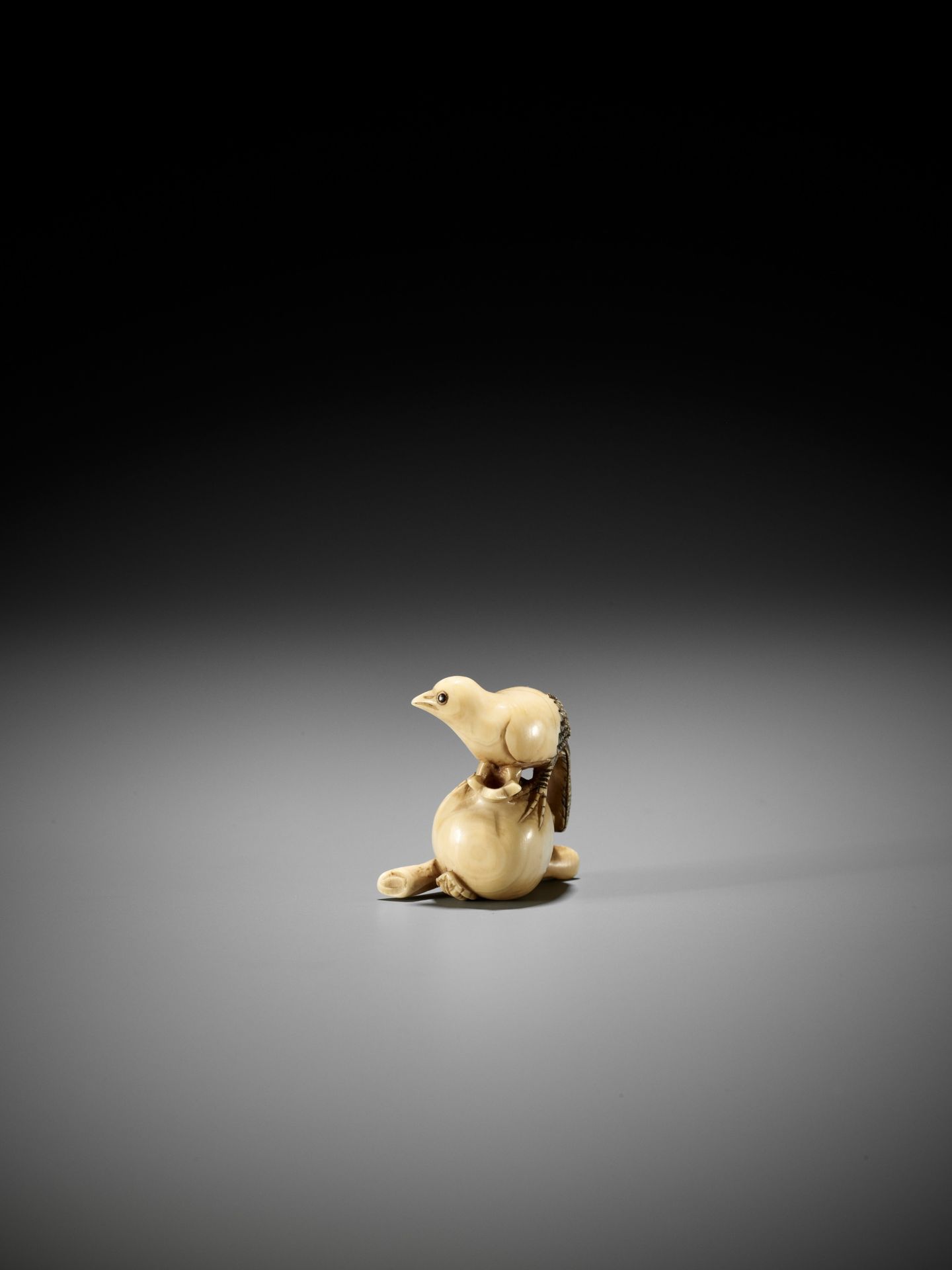 AN IVORY NETSUKE OF A PIGEON PERCHED ON A POMEGRANATE, ATTRIBUTED TO ANRAKU - Bild 5 aus 9