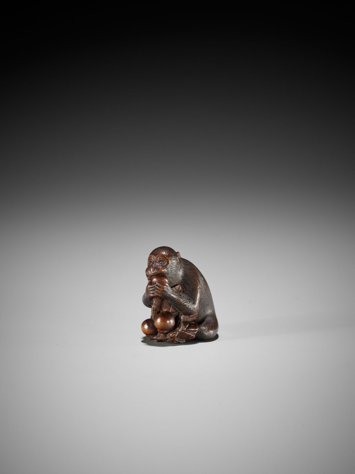 MASANAO: A FINE WOOD NETSUKE OF A MONKEY EATING PERSIMMONS - Bild 7 aus 13