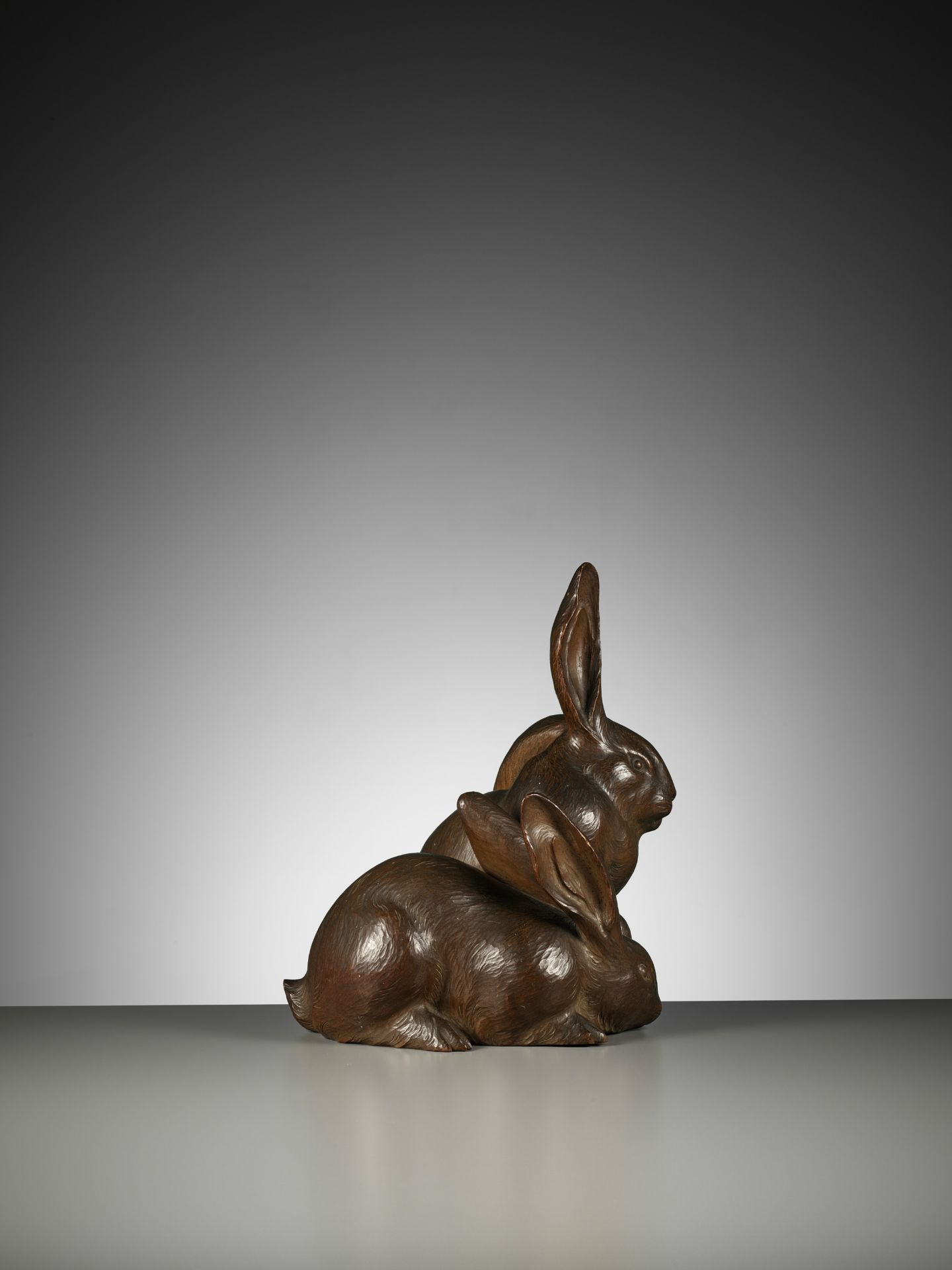 HIROYUKI: A FINE BOXWOOD OKIMONO OF LONG-EARED HARES - Image 8 of 13