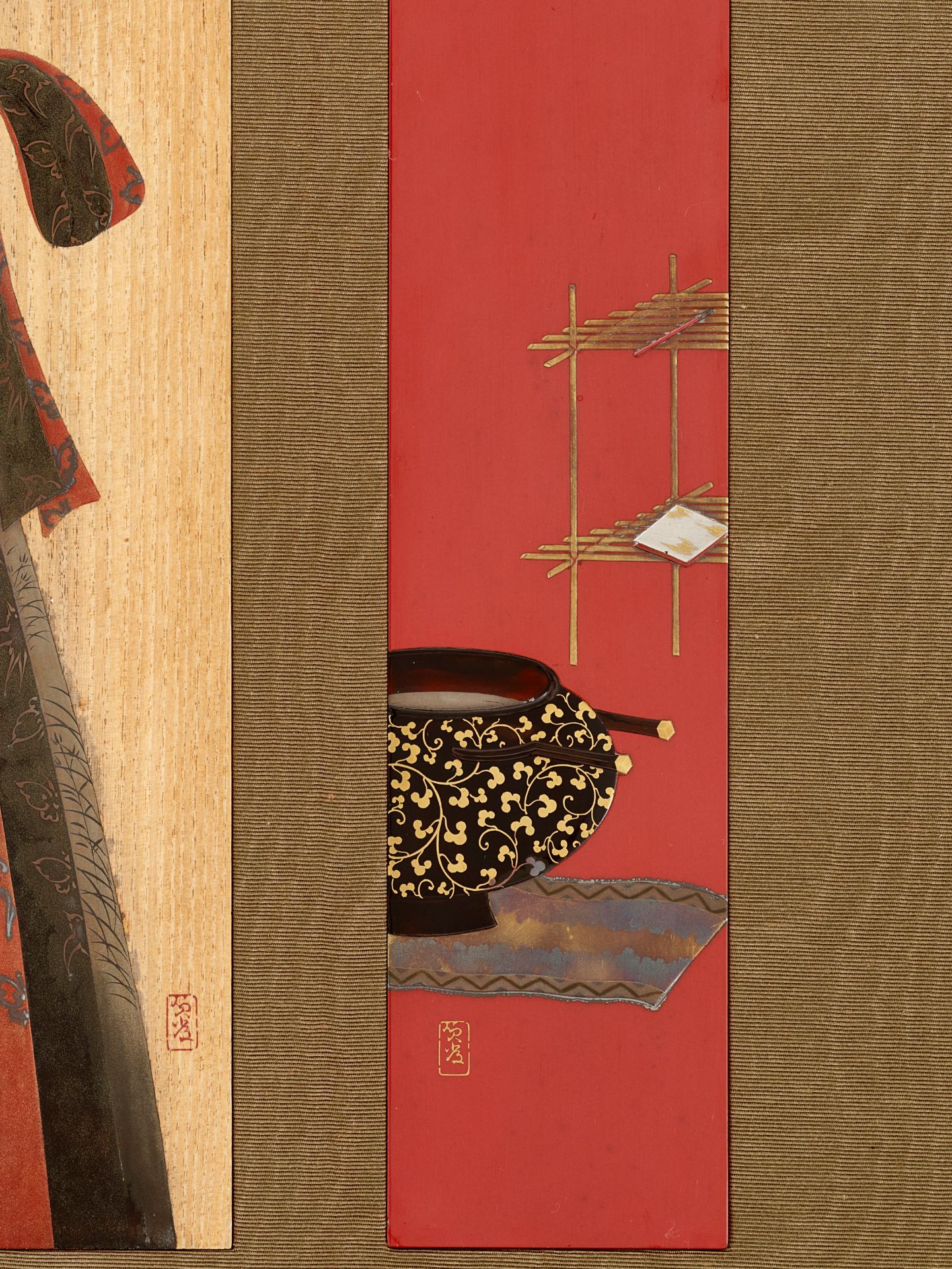 SADAATSU: A FINE ZESHIN-SCHOOL SET OF FIVE LACQUER TANZAKU (POEM CARDS) WITH FIVE FESTIVALS OF JAPAN - Image 4 of 15