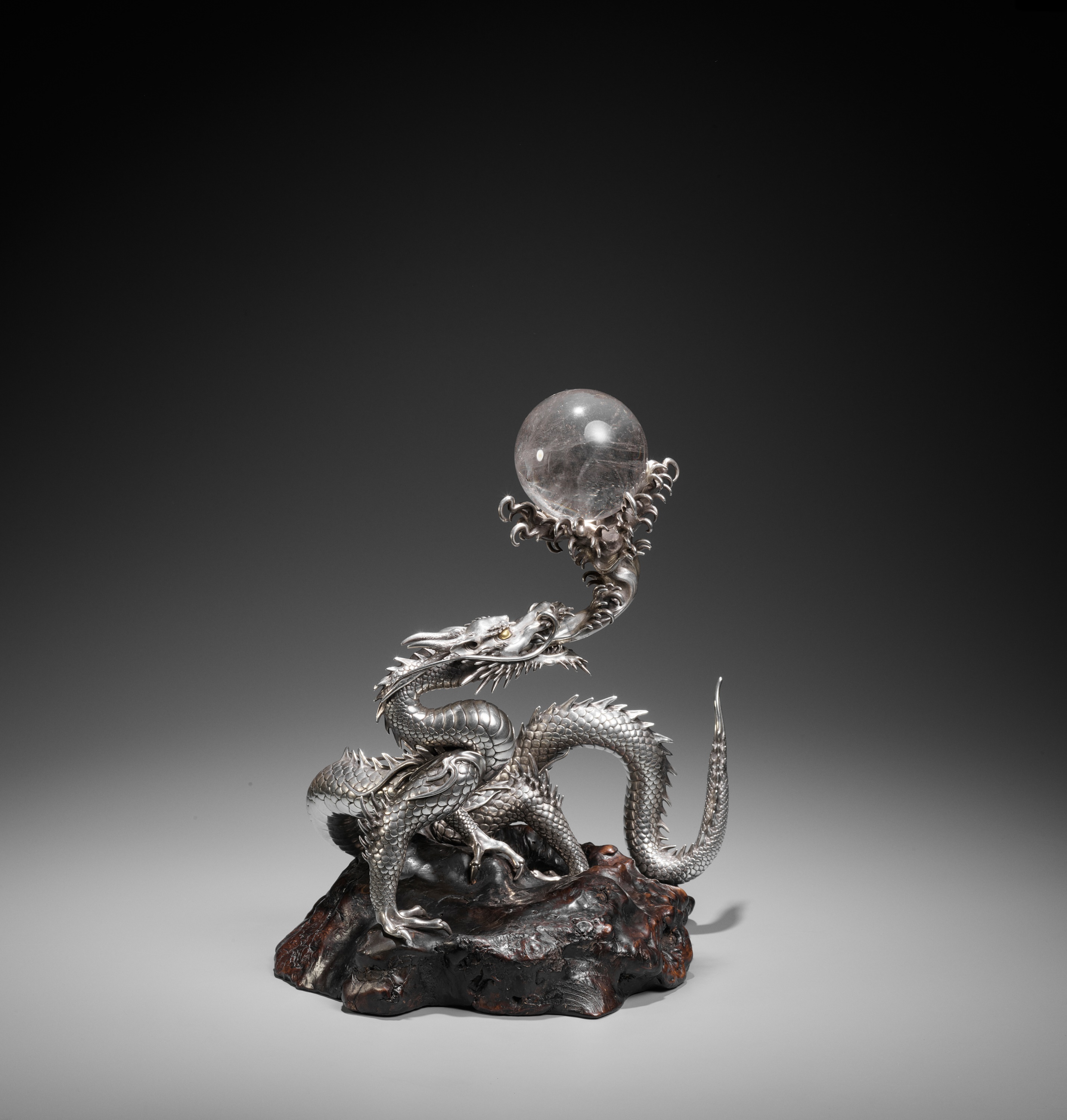 SANMI: A MASTERFUL SILVER OKIMONO OF A DRAGON WITH ROCK CRYSTAL SPHERE - Image 12 of 21