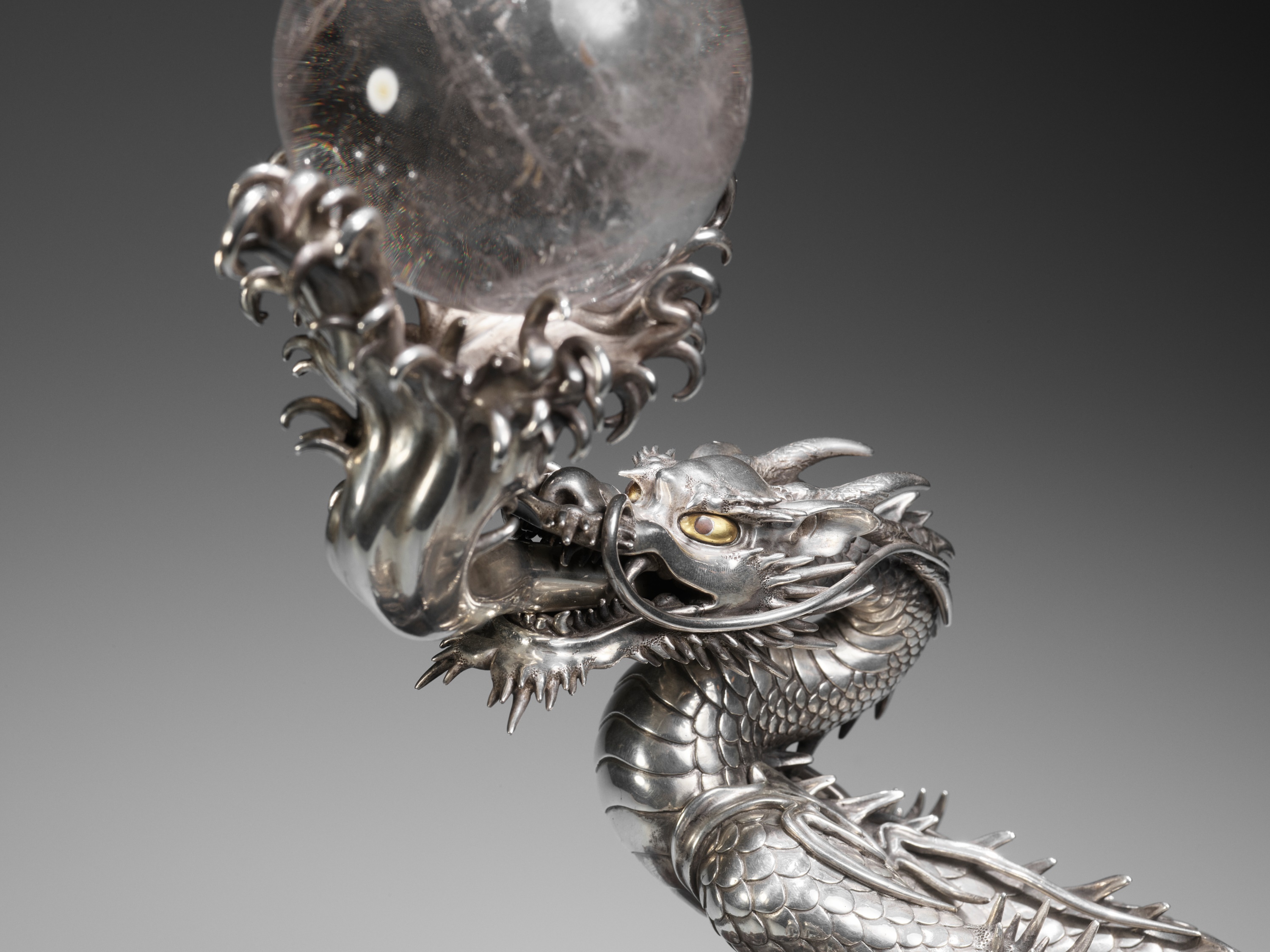 SANMI: A MASTERFUL SILVER OKIMONO OF A DRAGON WITH ROCK CRYSTAL SPHERE - Image 8 of 21