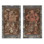 AN IMPRESSIVE PAIR OF LARGE SCROLL PAINTINGS DEPICTING NIO GUARDIANS