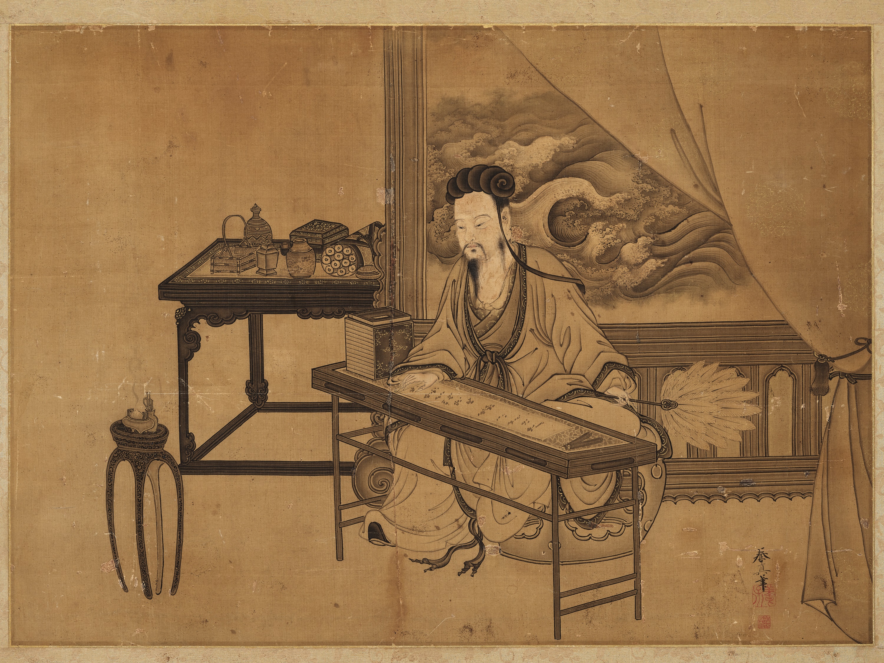 KOTO YOSHIN: A FINE KANO SCHOOL PAINTING OF 'SCHOLAR READING A SCROLL' - Image 4 of 8